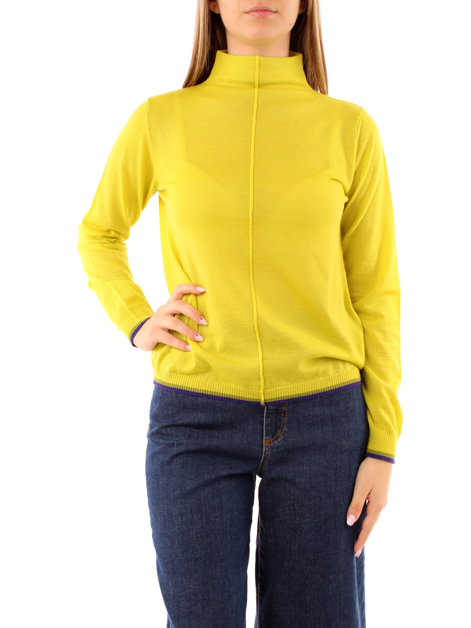 MAGLIA DOLCEVITA CON BORDI A COSTINE DONNA GIALLO