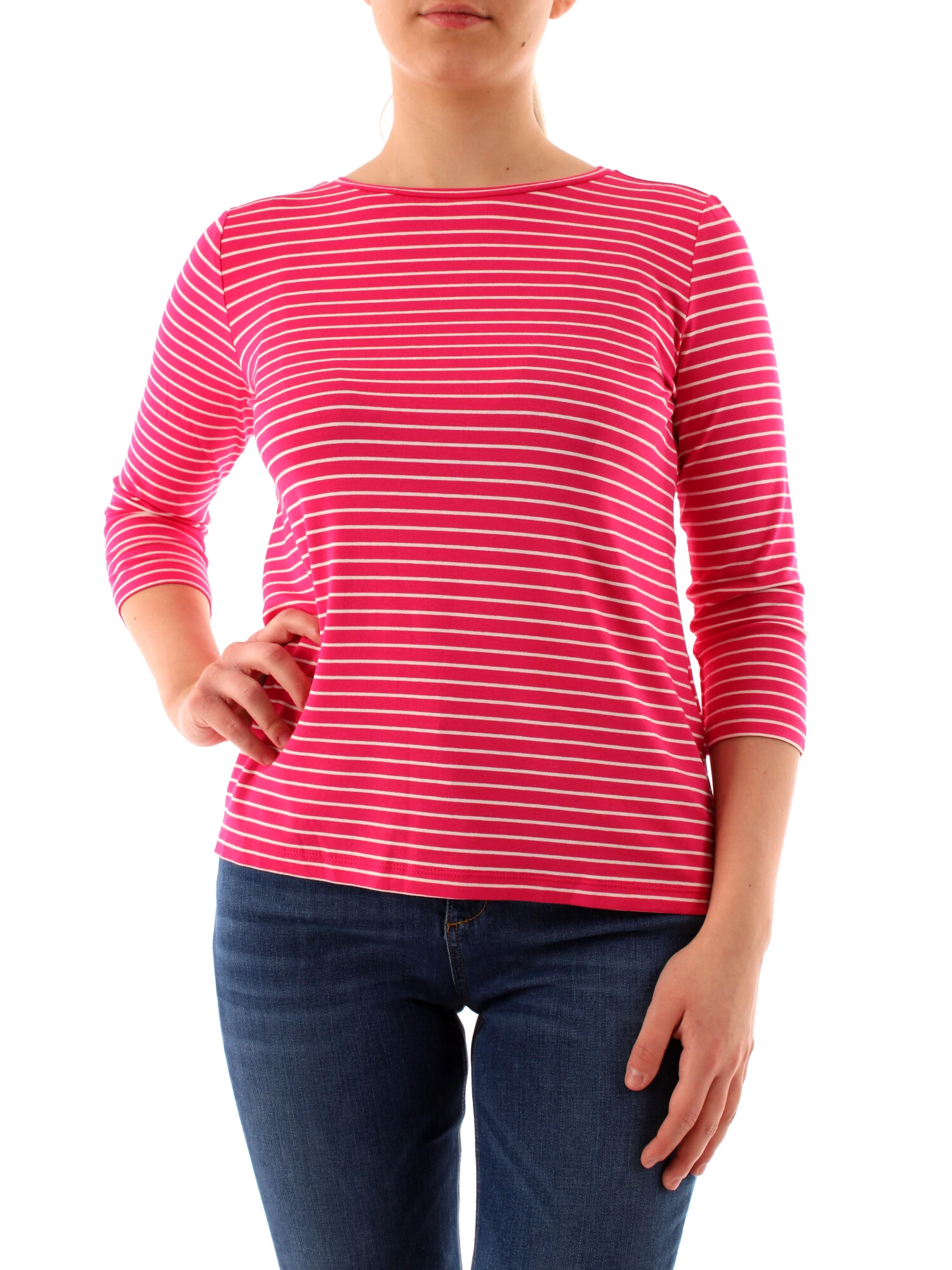 T-SHIRT MANICA LUNGA A RIGHE IN MISTO VISCOSA DONNA FUCSIA