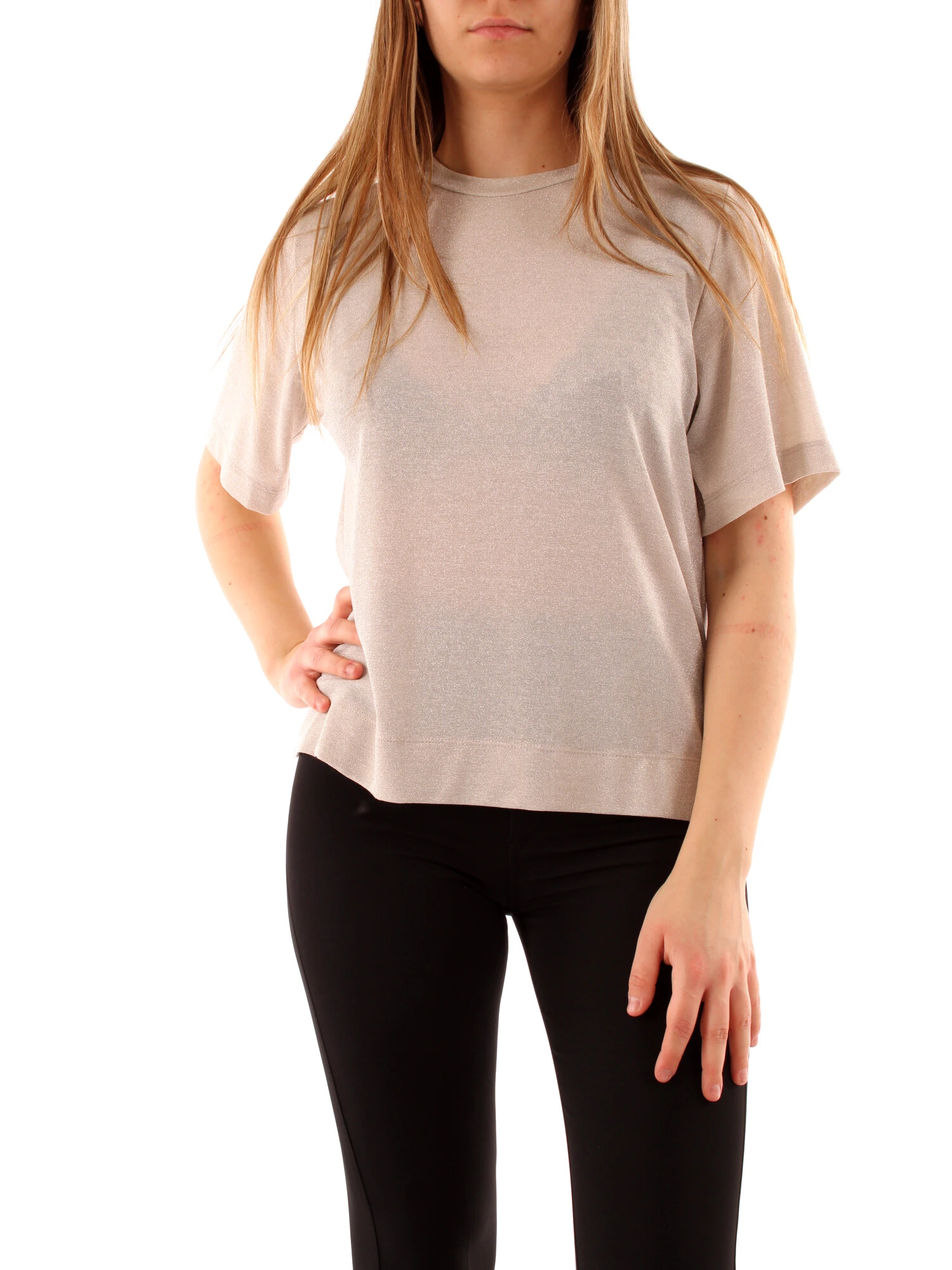 T-SHIRT MANICA CORTA IN MISTO VISCOSA DONNA BEIGE