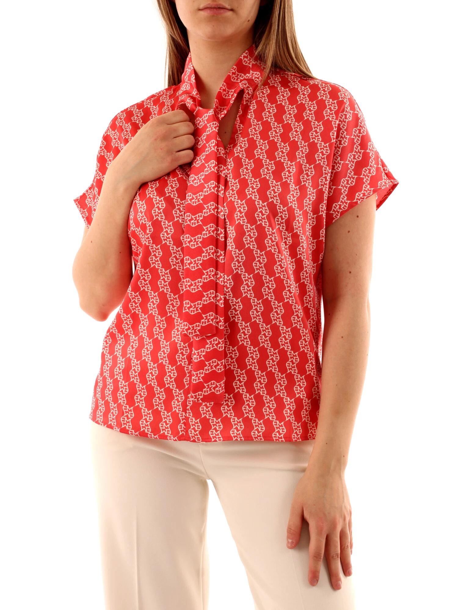 BLUSA CON SCIARPINA A FANTASIA DONNA ROSSO CORALLO