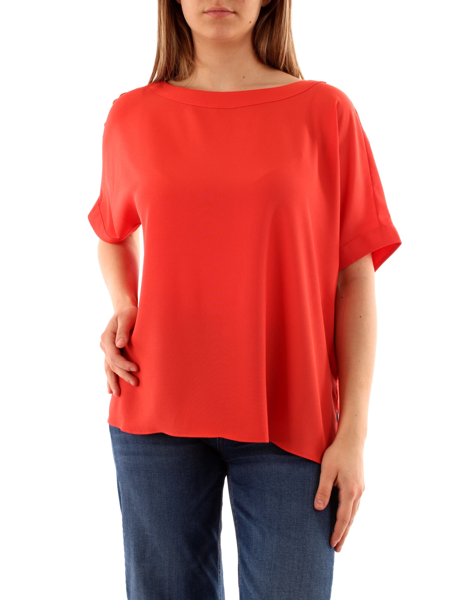 BLUSA IN CREPE A MANICHE CORTE DONNA ROSSO CORALLO