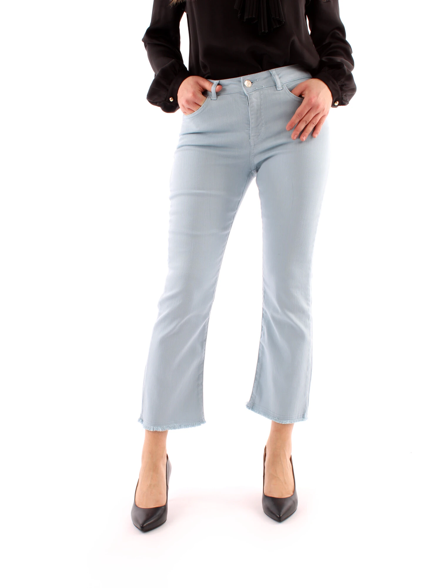 PANTALONI CROPPED A ZAMPA DONNA AZZURRO