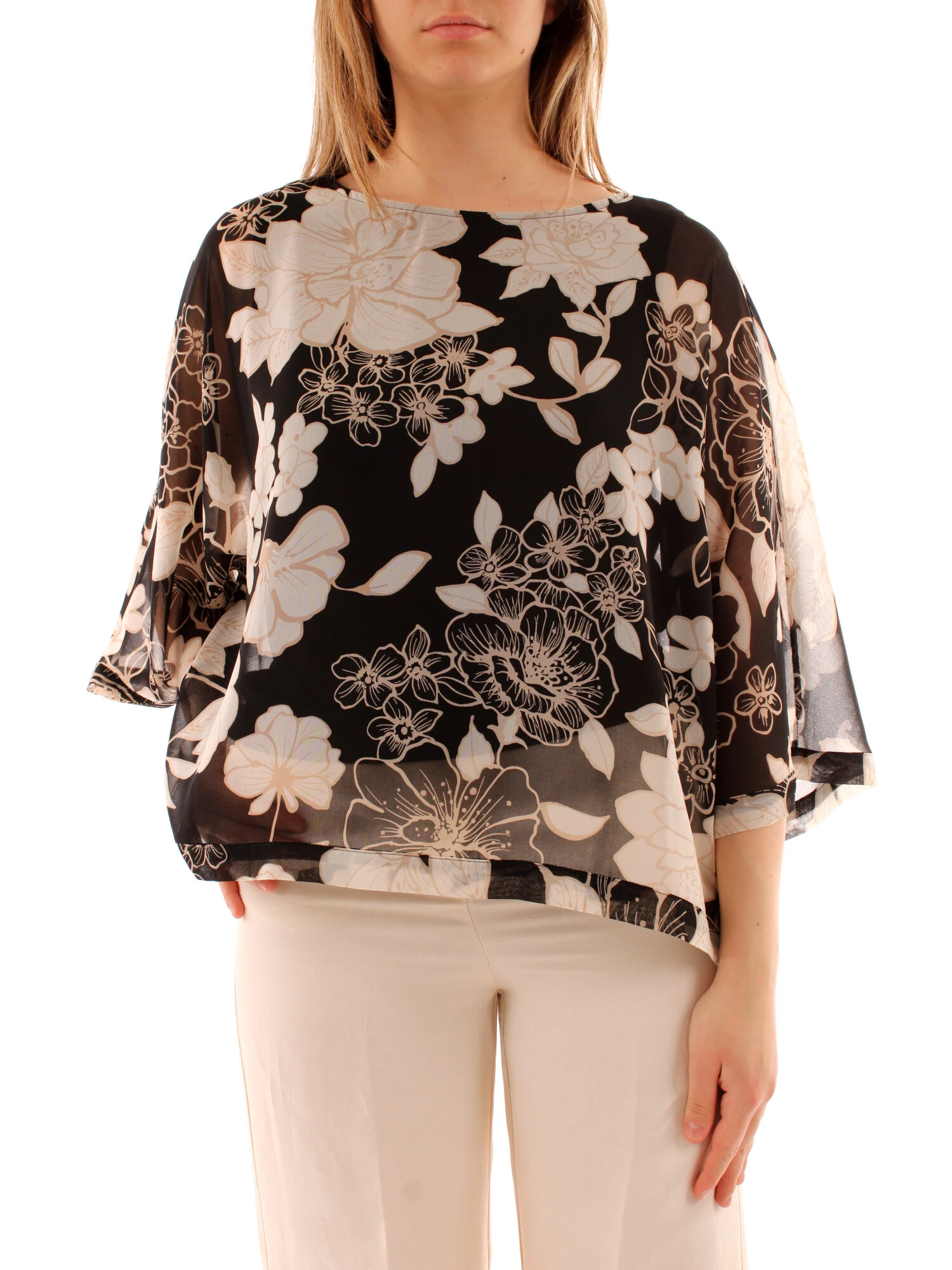 BLUSA FLOREALE IN GEORGETTE DONNA NERO