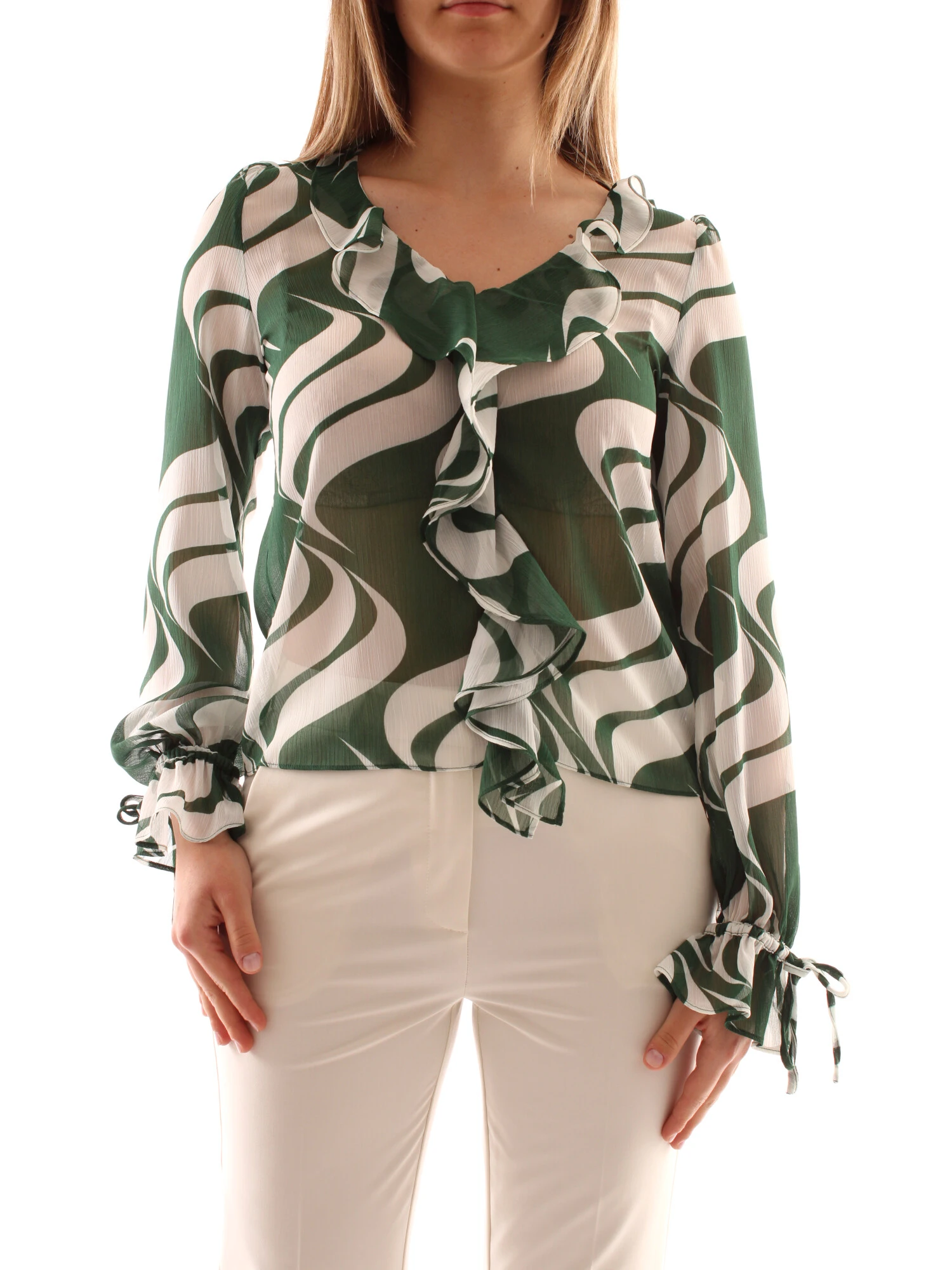 BLUSA CON FANTASIA E SCOLLO A V DONNA VERDE