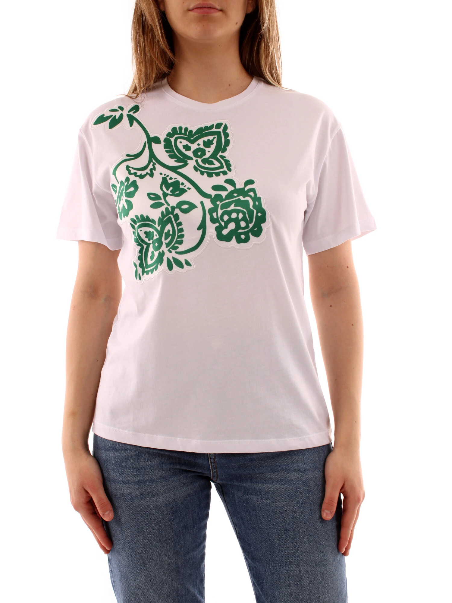 T-SHIRT MANICA CORTA CON FIORI DONNA VERDE