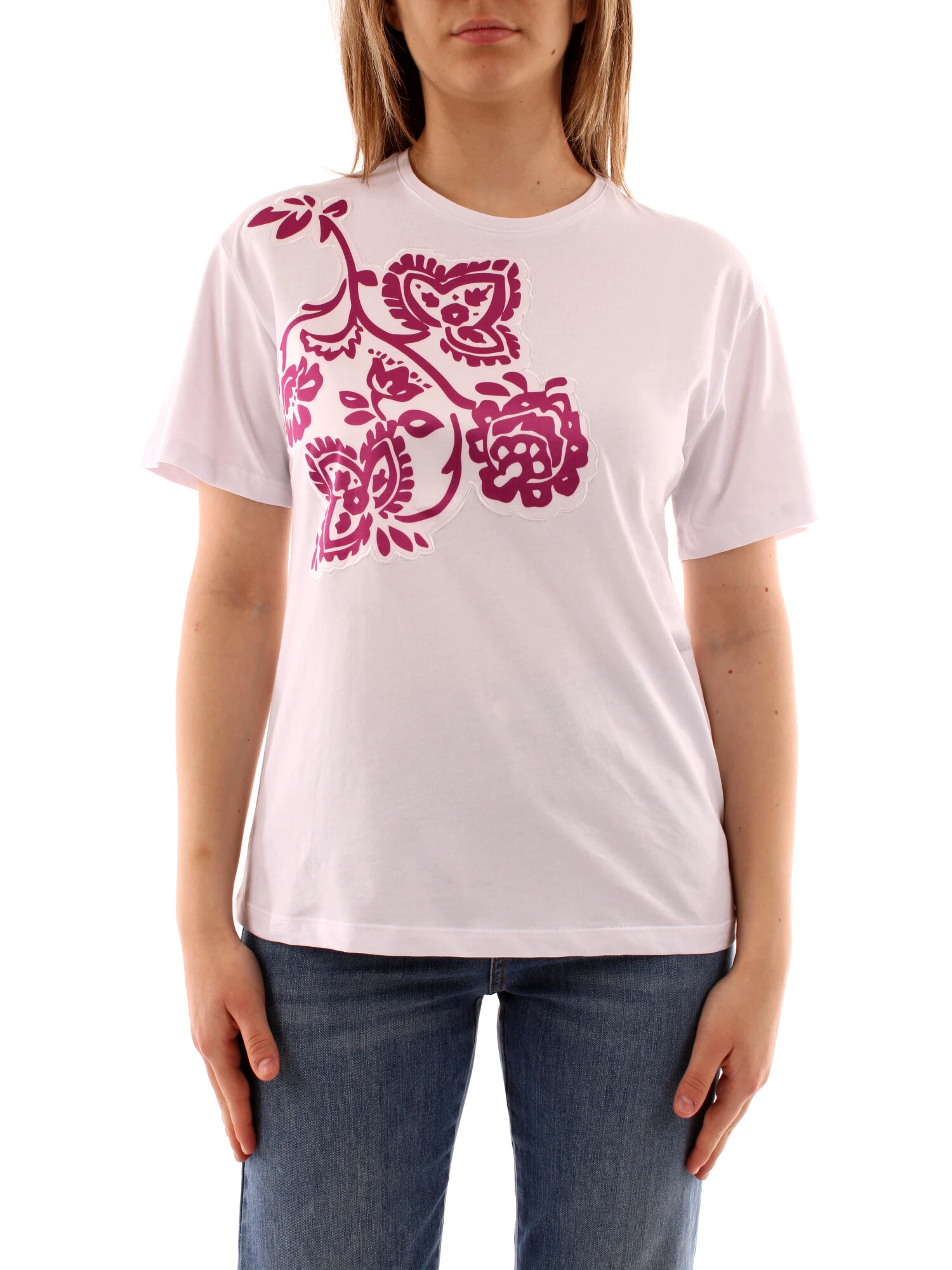 T-SHIRT MANICA CORTA CON FIORI DONNA BIANCO