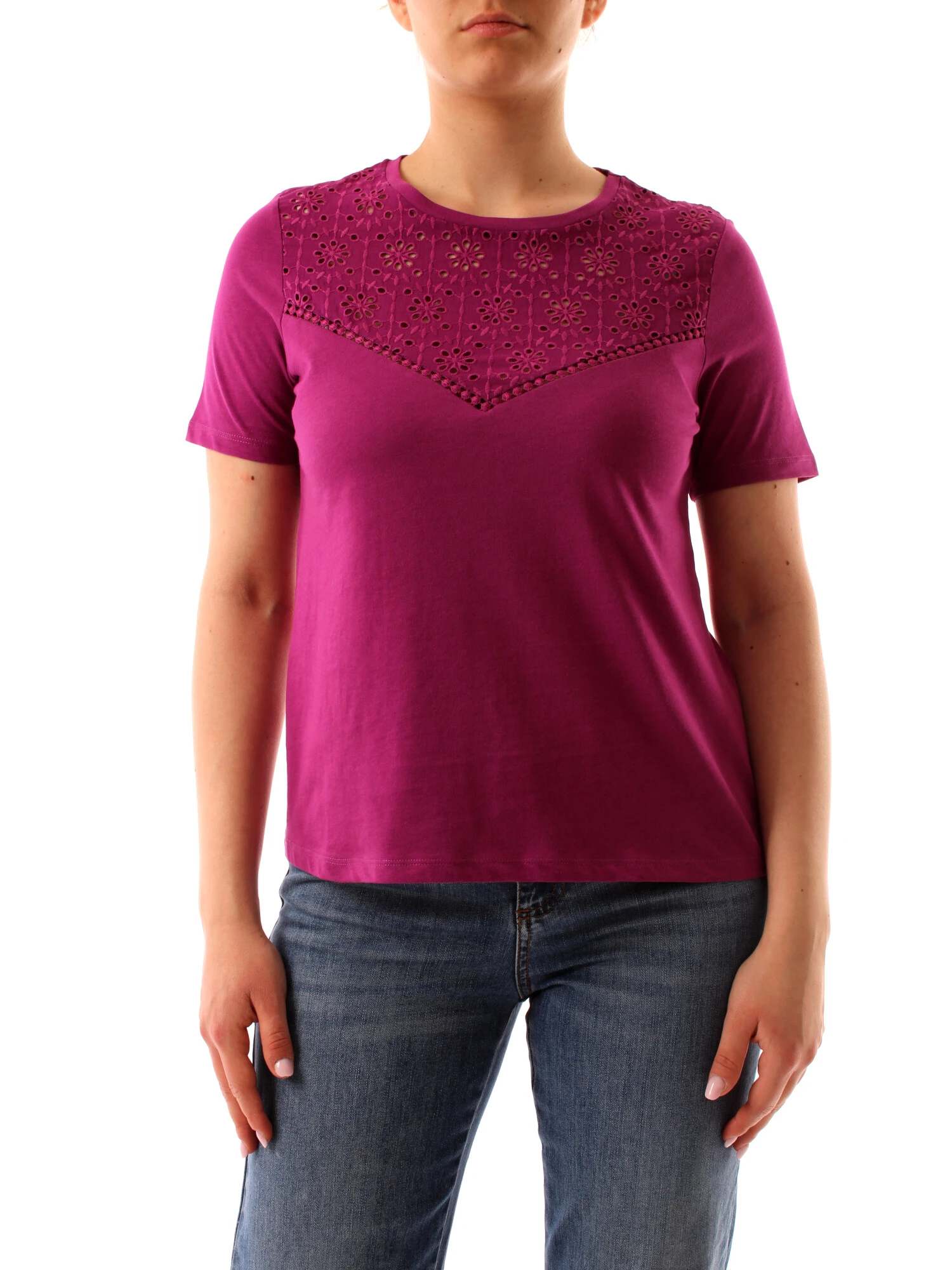 T-SHIRT MANICA CORTA CON RICAMO SANGALLO DONNA VIOLA