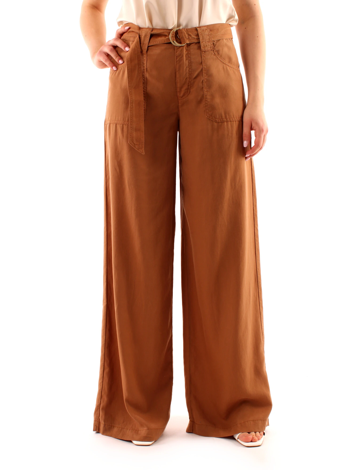 PANTALONI PALAZZO CON TASCHE AMPIE DONNA CUOIO