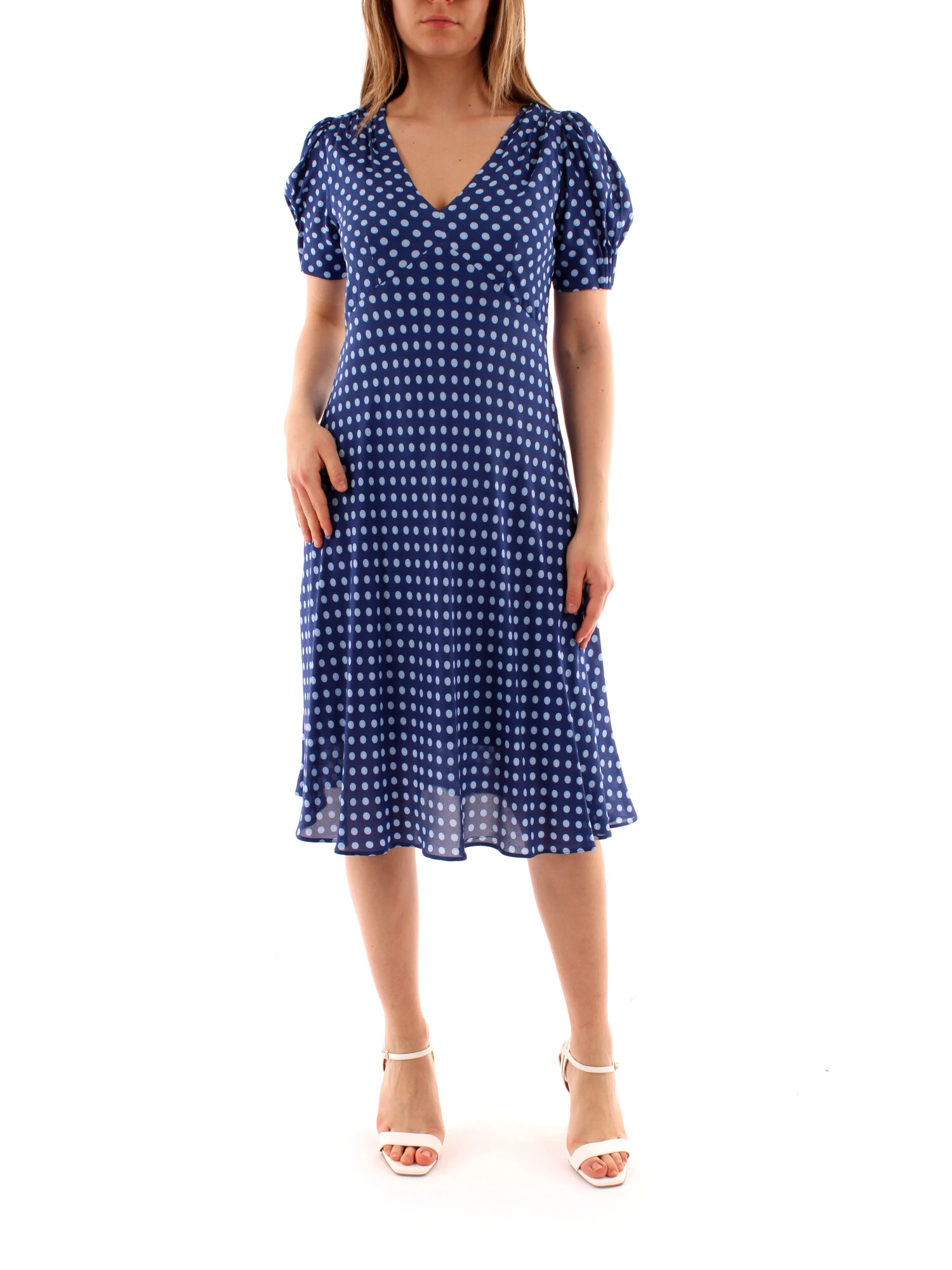 VESTITO LUNGO A POIS DONNA BLU