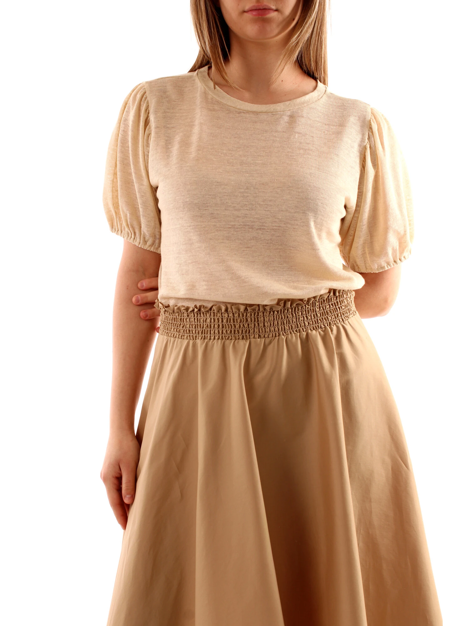 T-SHIRT MANICA CORTA A PALLONCINO DONNA BEIGE