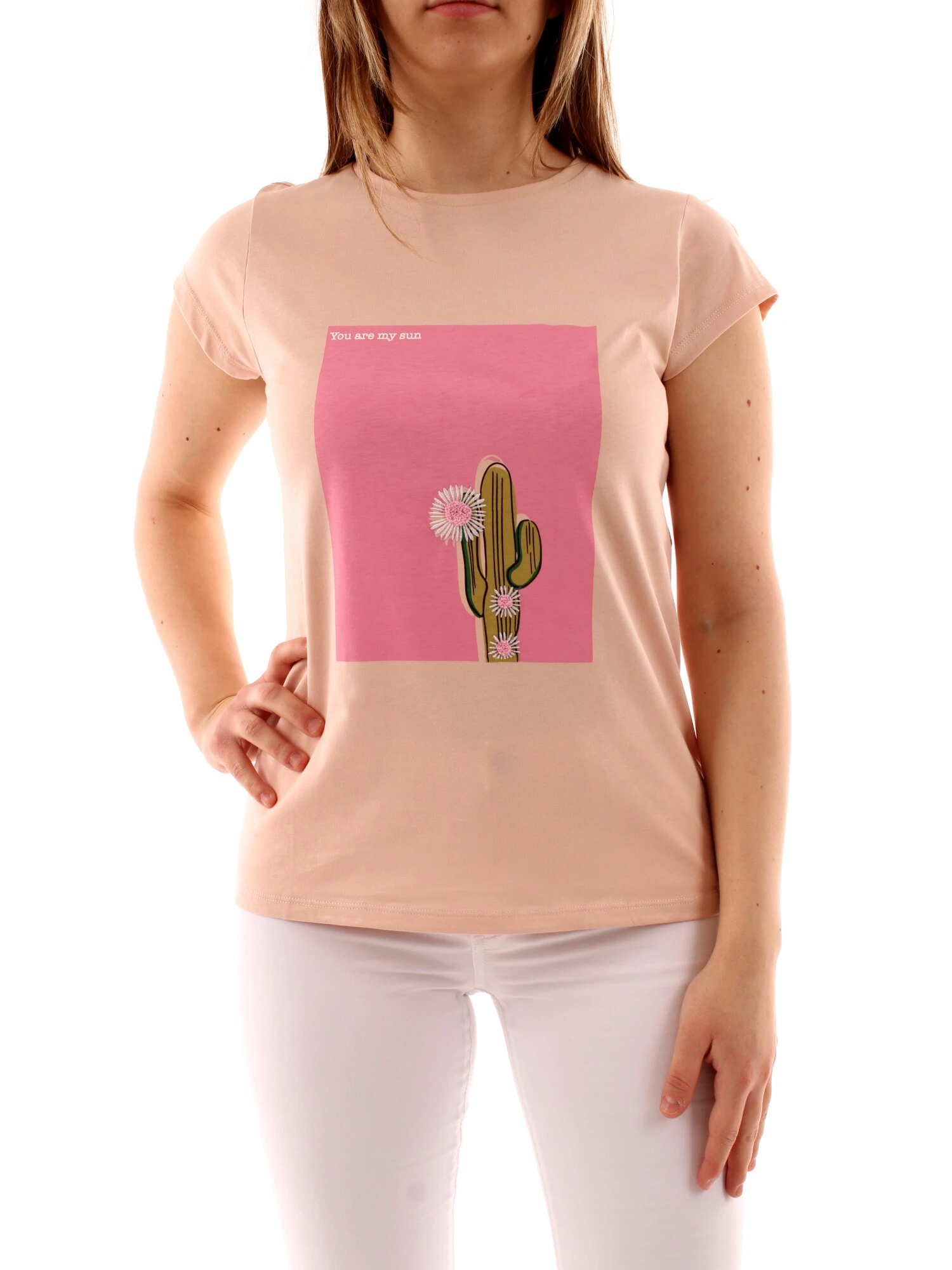 T-SHIRT MANICA CORTA CON STAMPA DONNA ROSA