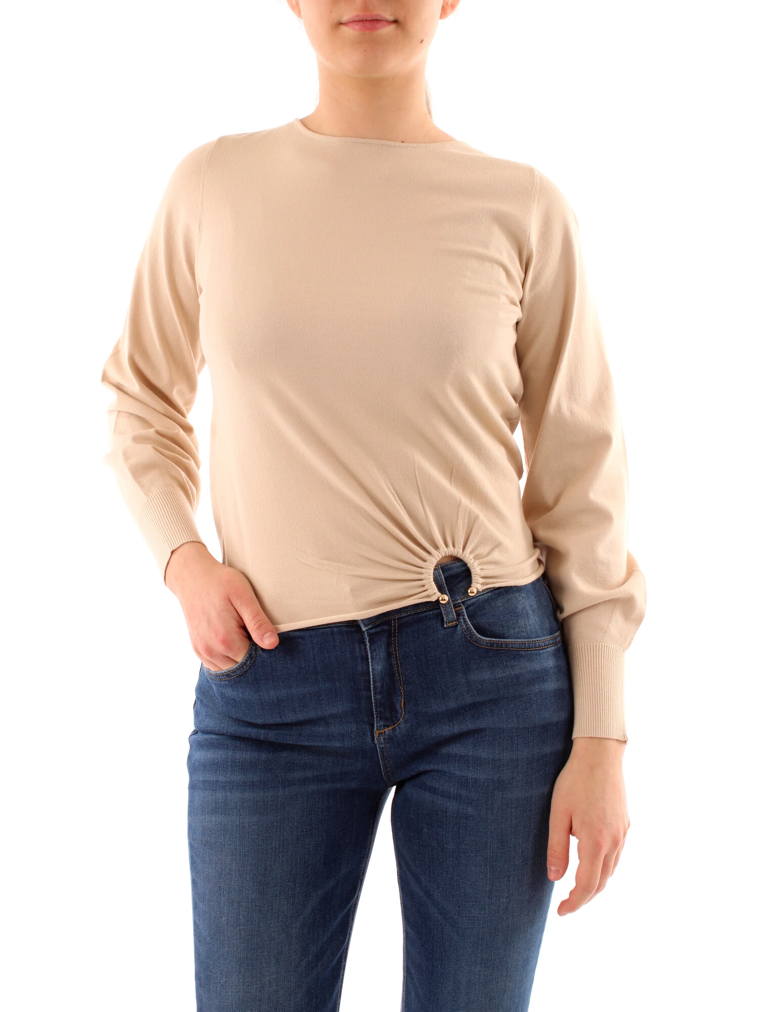 MAGLIA GIROCOLLO CON ARRICCIATURA DONNA BEIGE