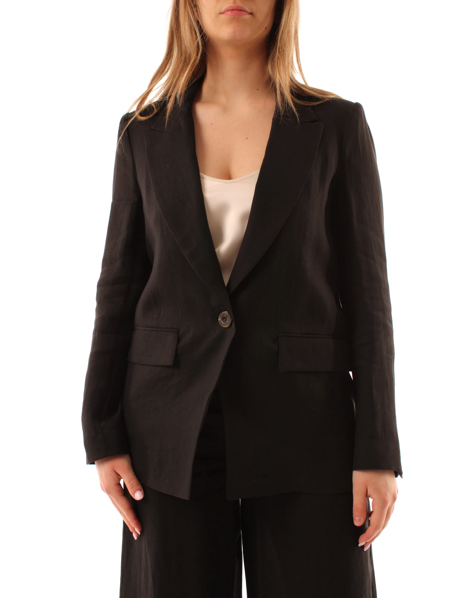 GIACCA BLAZER MONOPETTO IN PURO LINO DONNA NERO