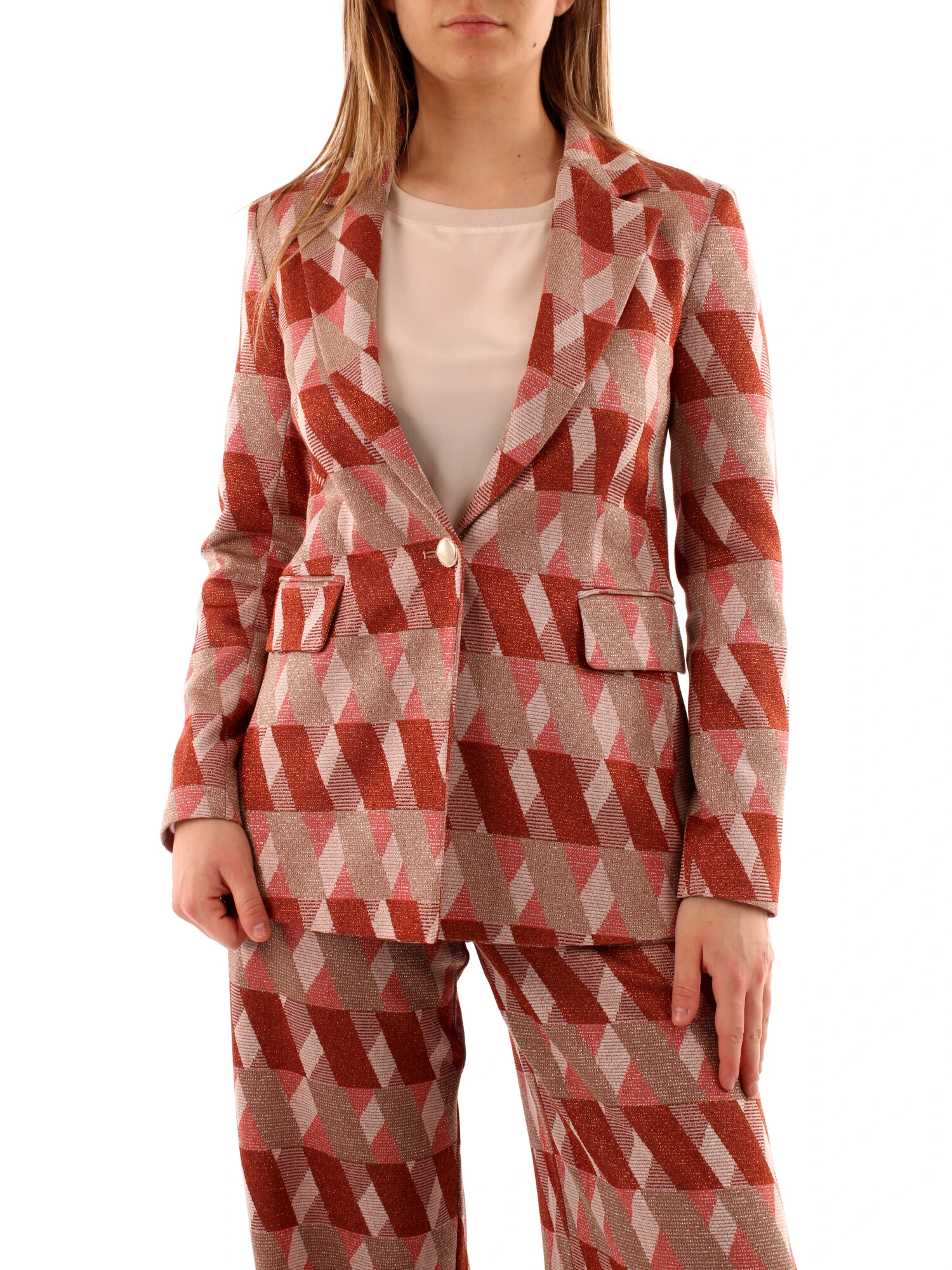 GIACCA BLAZER MONOPETTO IN JACQUARD DONNA ROSSO