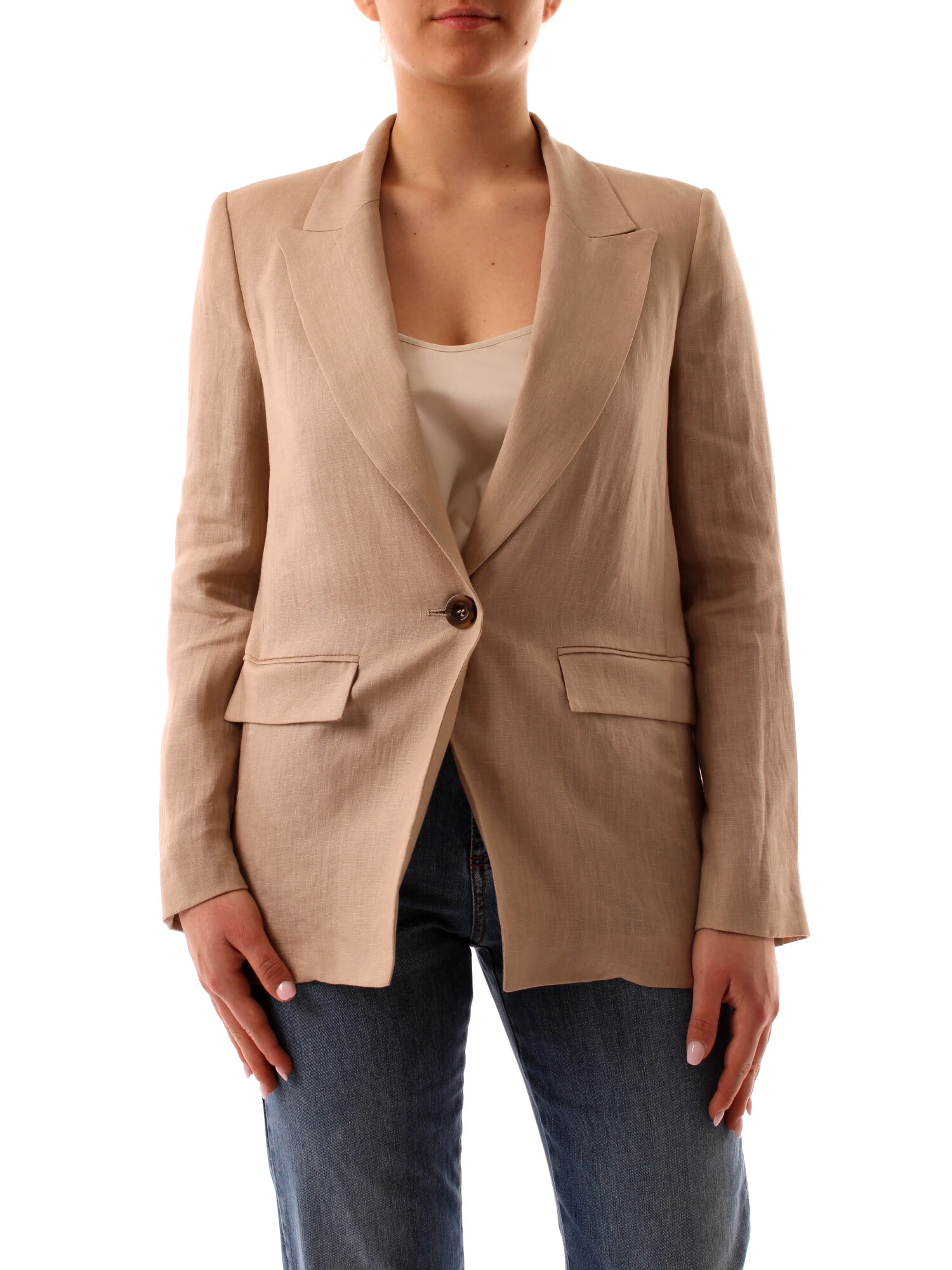 GIACCA BLAZER MONOPETTO IN PURO LINO DONNA SABBIA