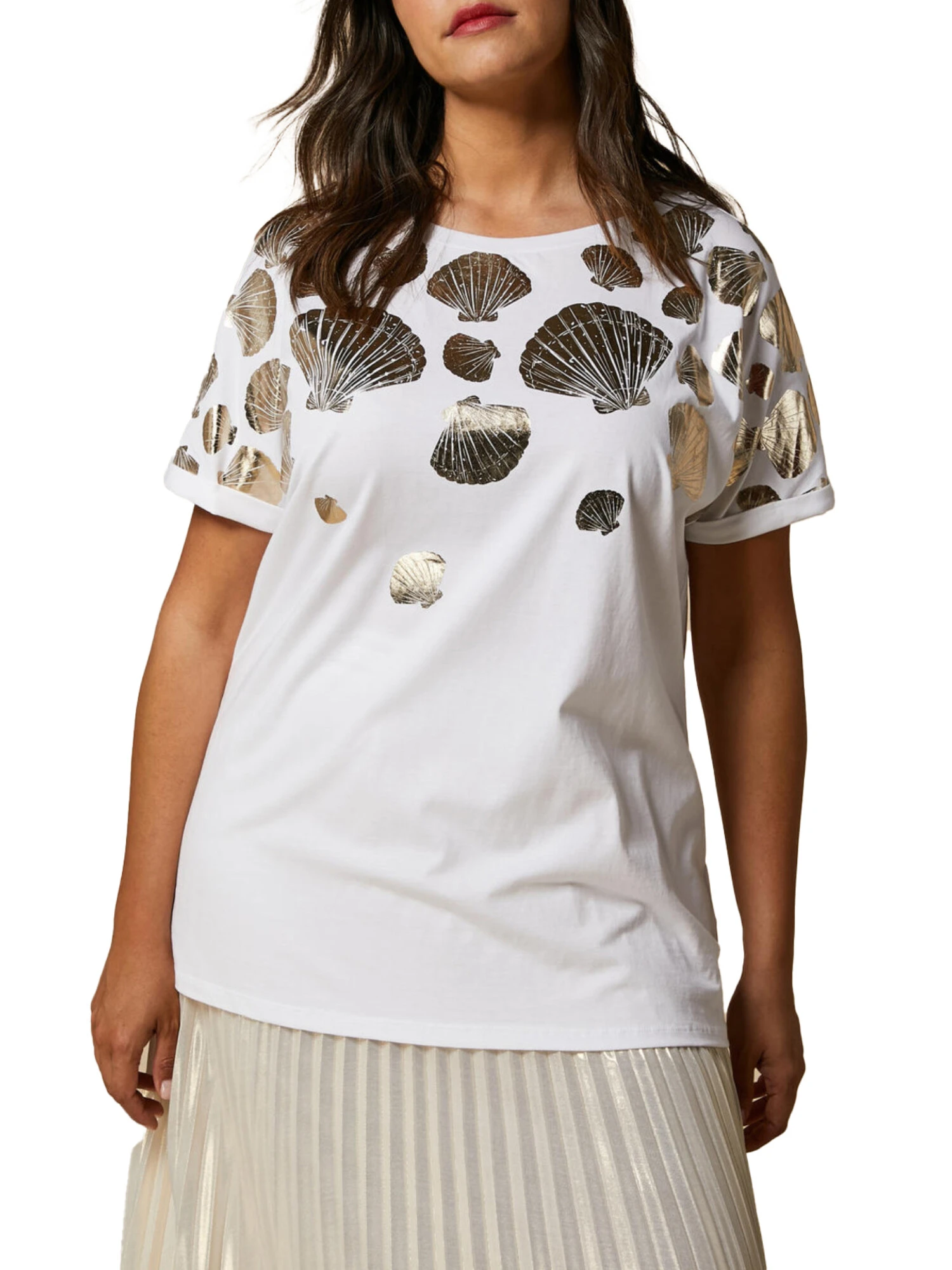 T-SHIRT MANICA CORTA CON STAMPA DORATA DONNA BIANCO