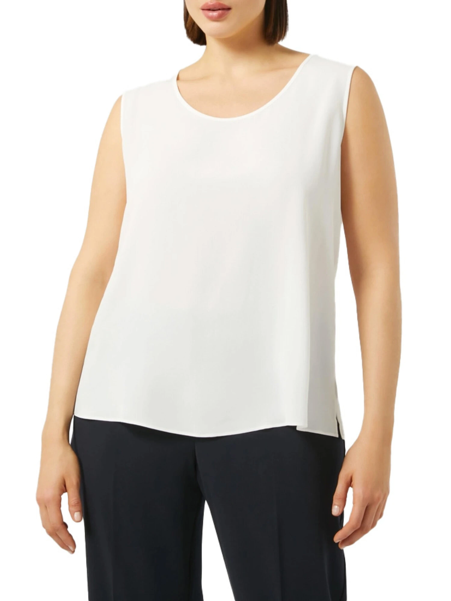 BLUSA A SCOLLO ROTONDO DONNA BIANCO