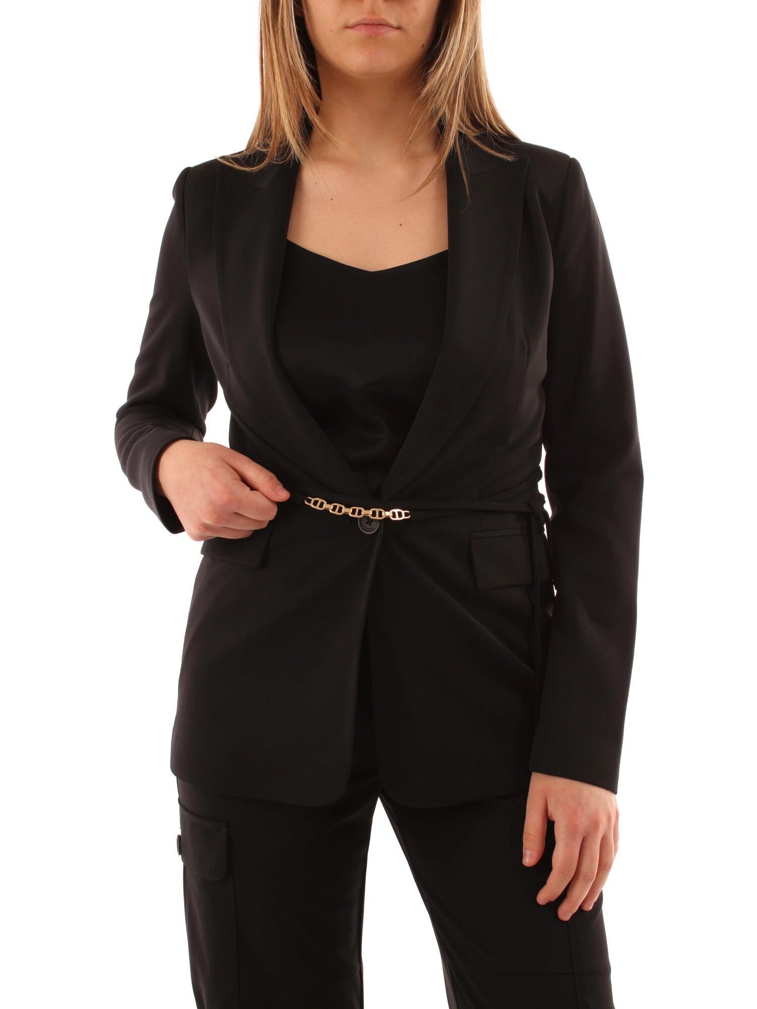 GIACCA BLAZER CON CINTURA LOGATA DONNA NERO