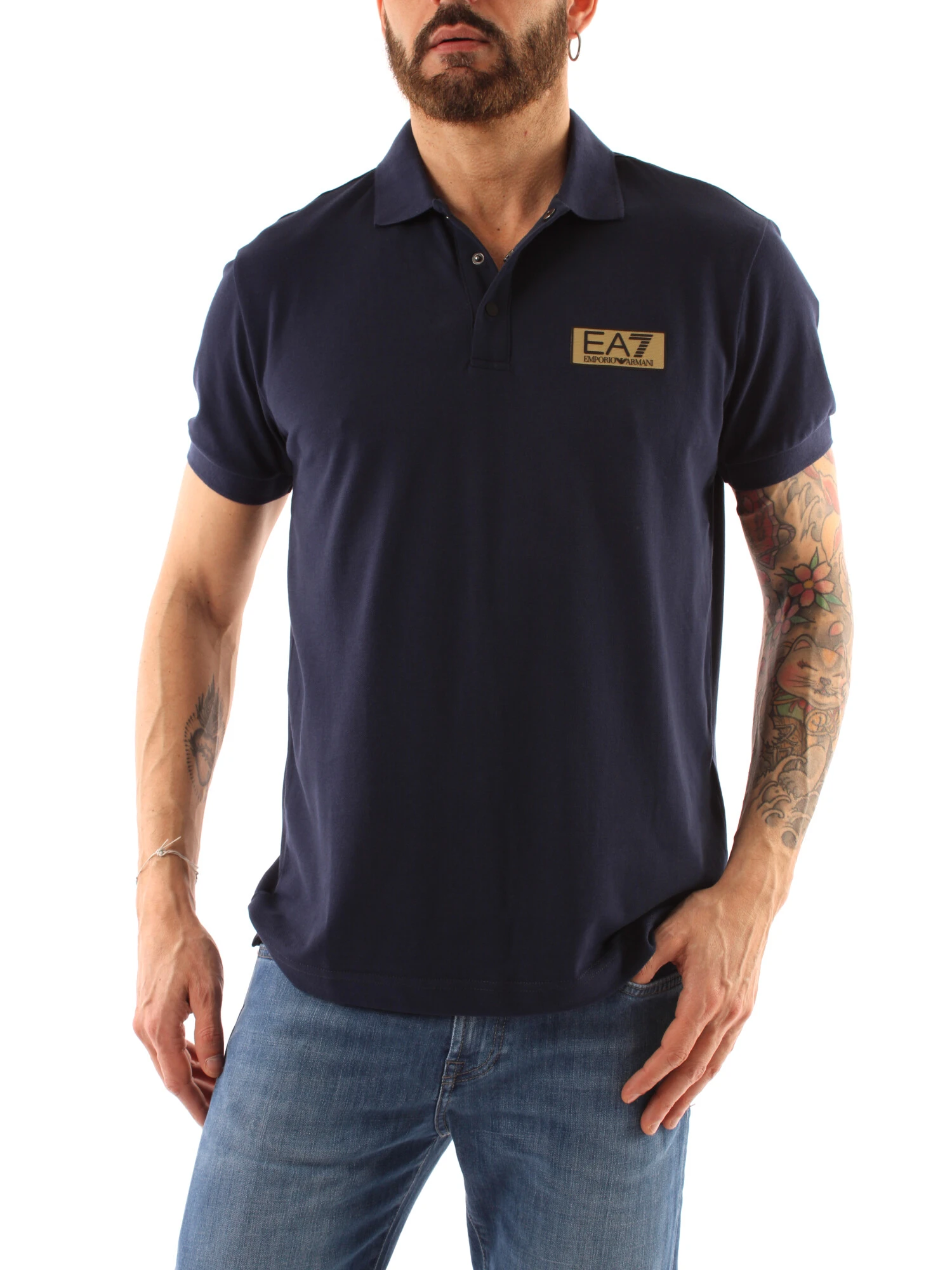 POLO MANICA CORTA CON LOGO DORATO UOMO BLU