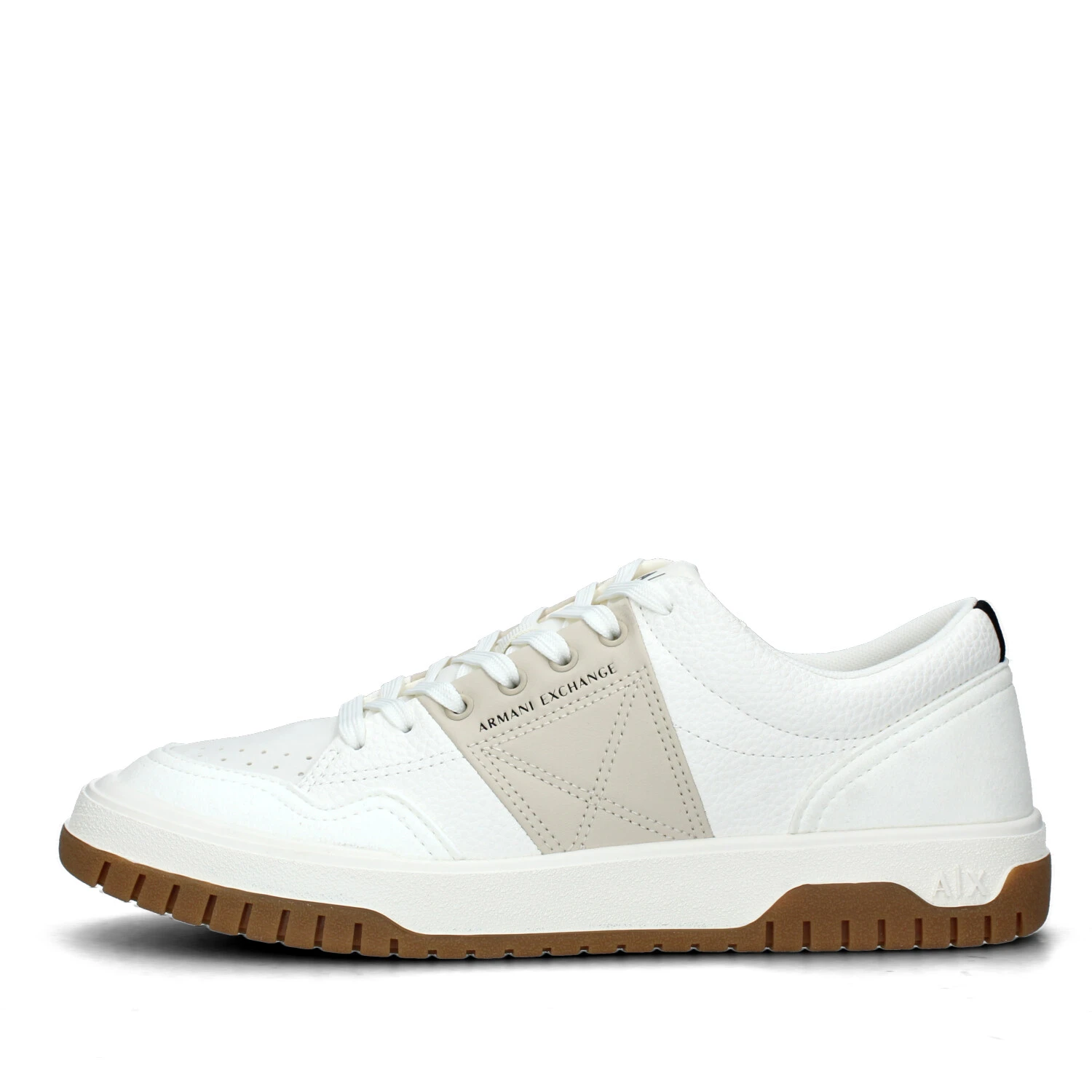 SNEAKERS BASSE BICOLORE CON IMPUNTURE UOMO BIANCO PANNA BEIGE