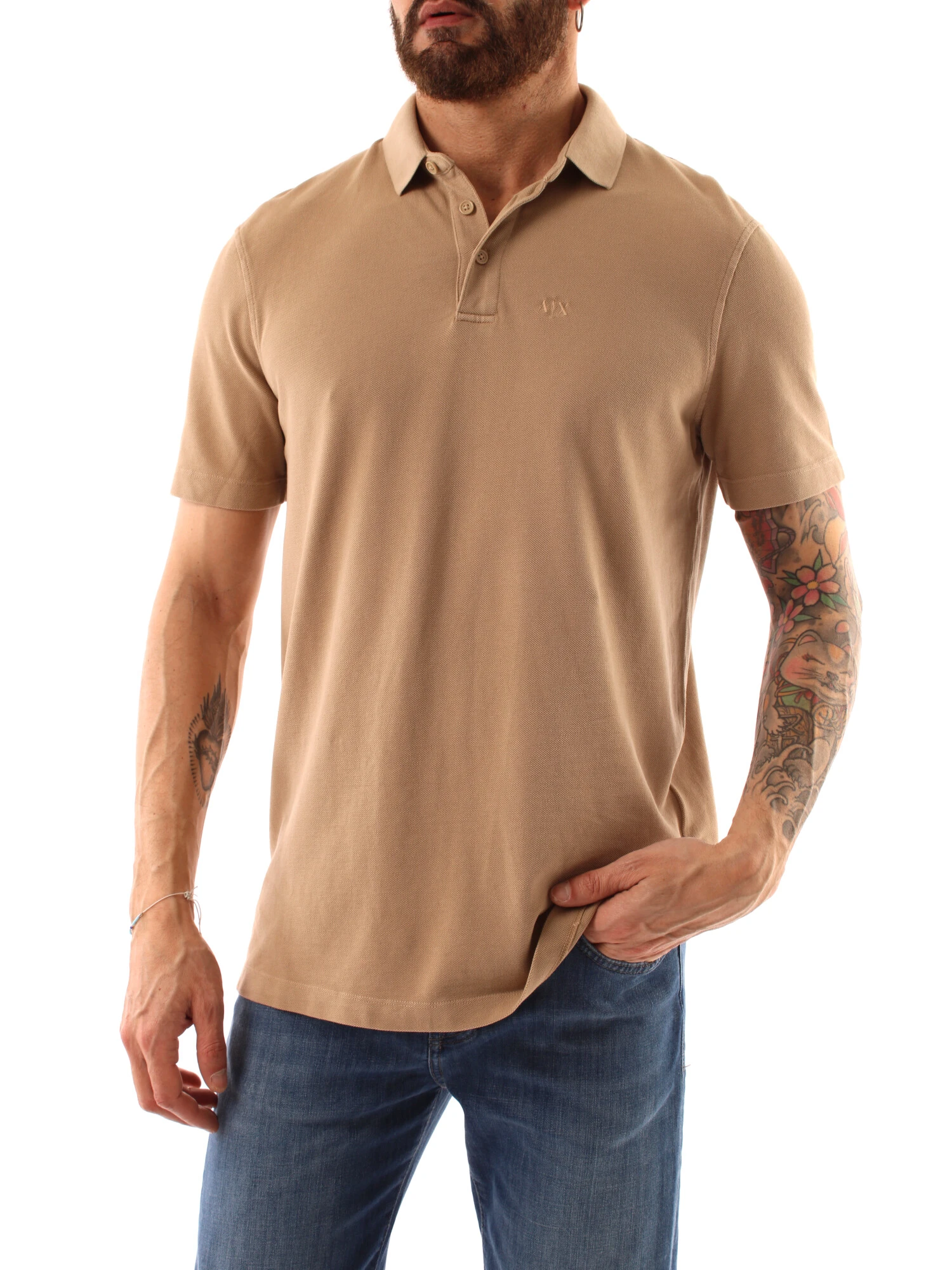 POLO MANICA CORTA IN PIQUET DI COTONE UOMO BEIGE