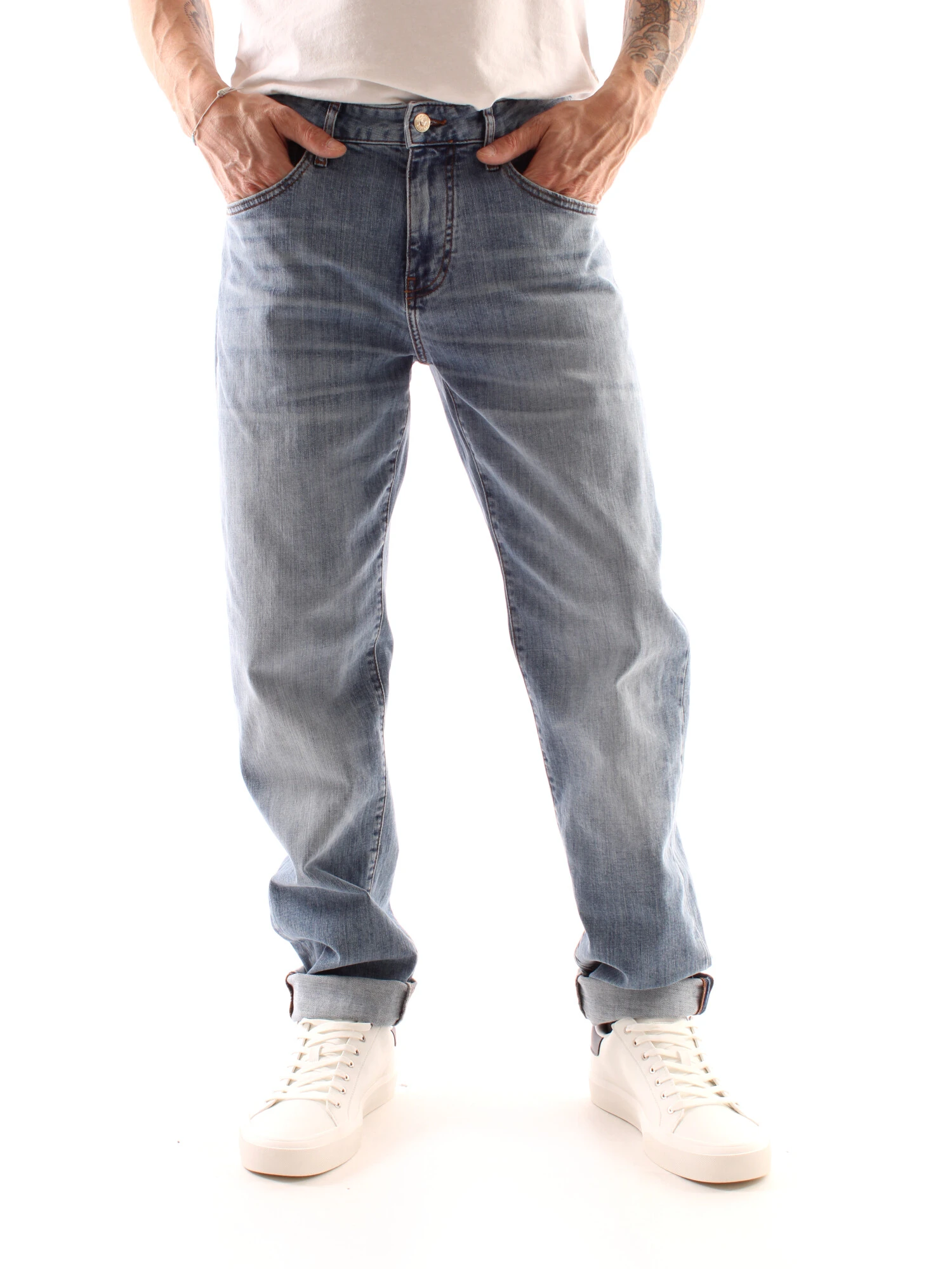 JEANS SLIM FIT IN DENIM CON LOGO SUL RETRO UOMO BLU