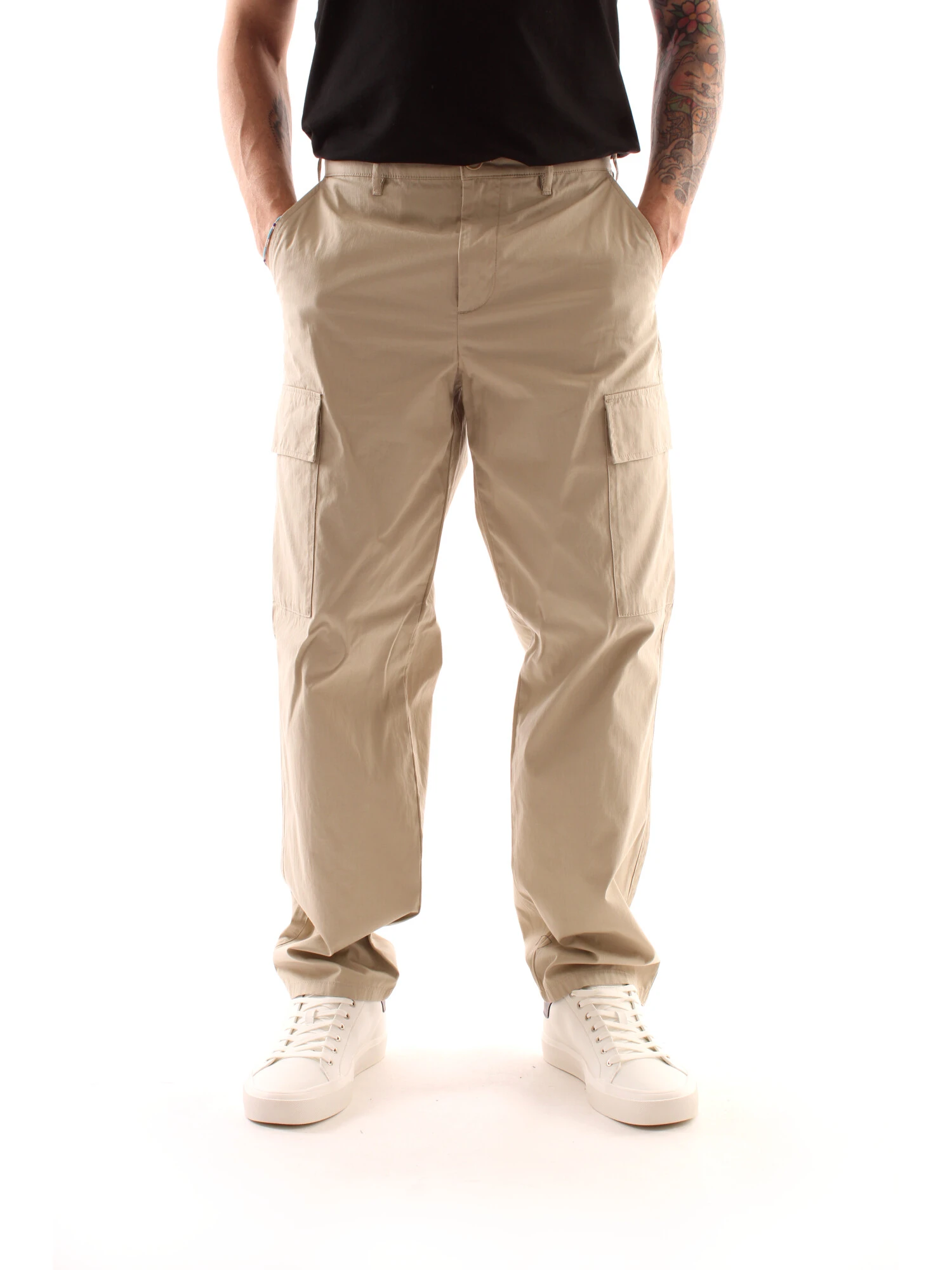 PANTALONI CARGO IN PURO COTONE UOMO BEIGE