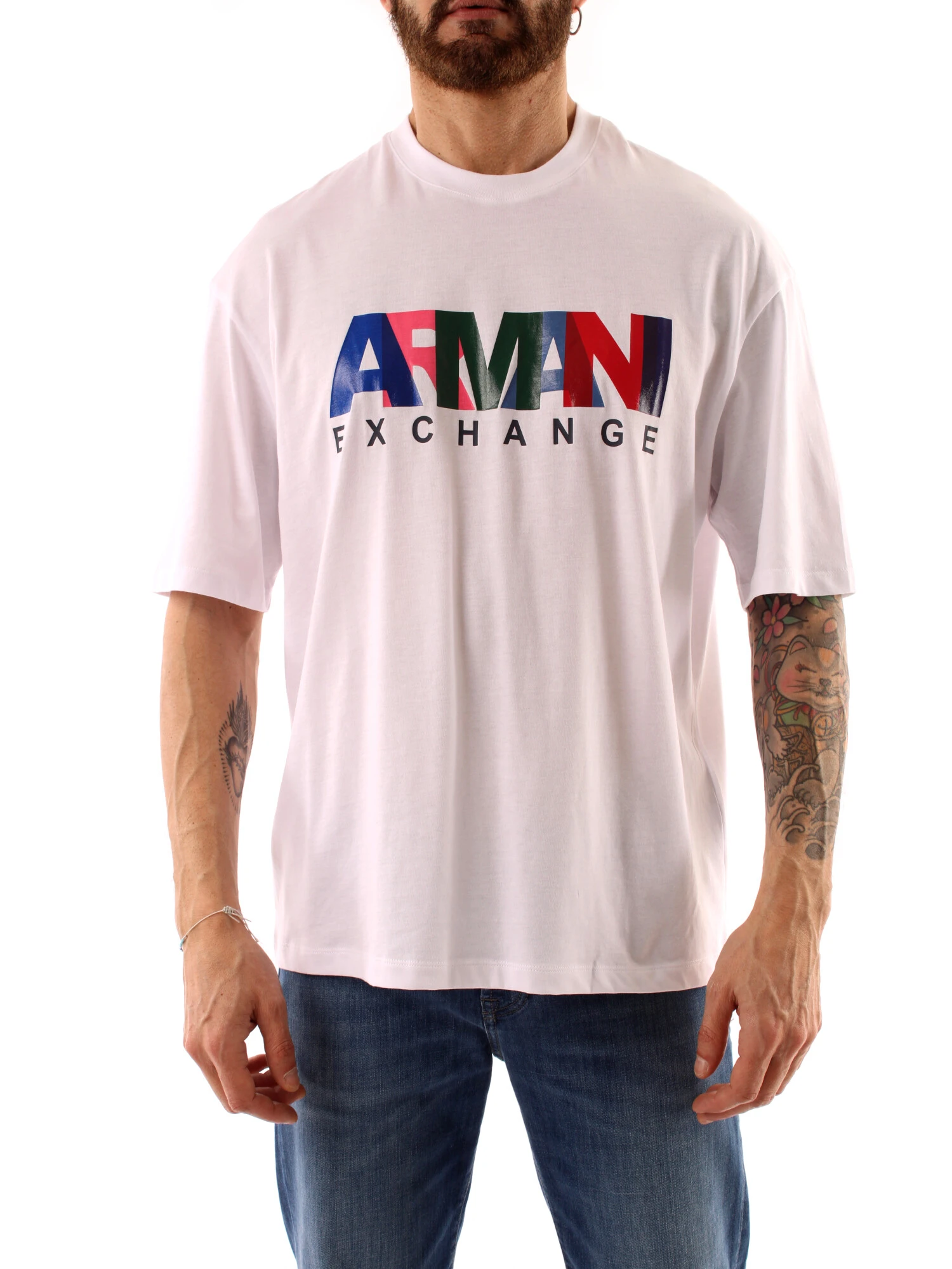 T-SHIRT MANICA CORTA CON LOGO MULTICOLORE UOMO BIANCO