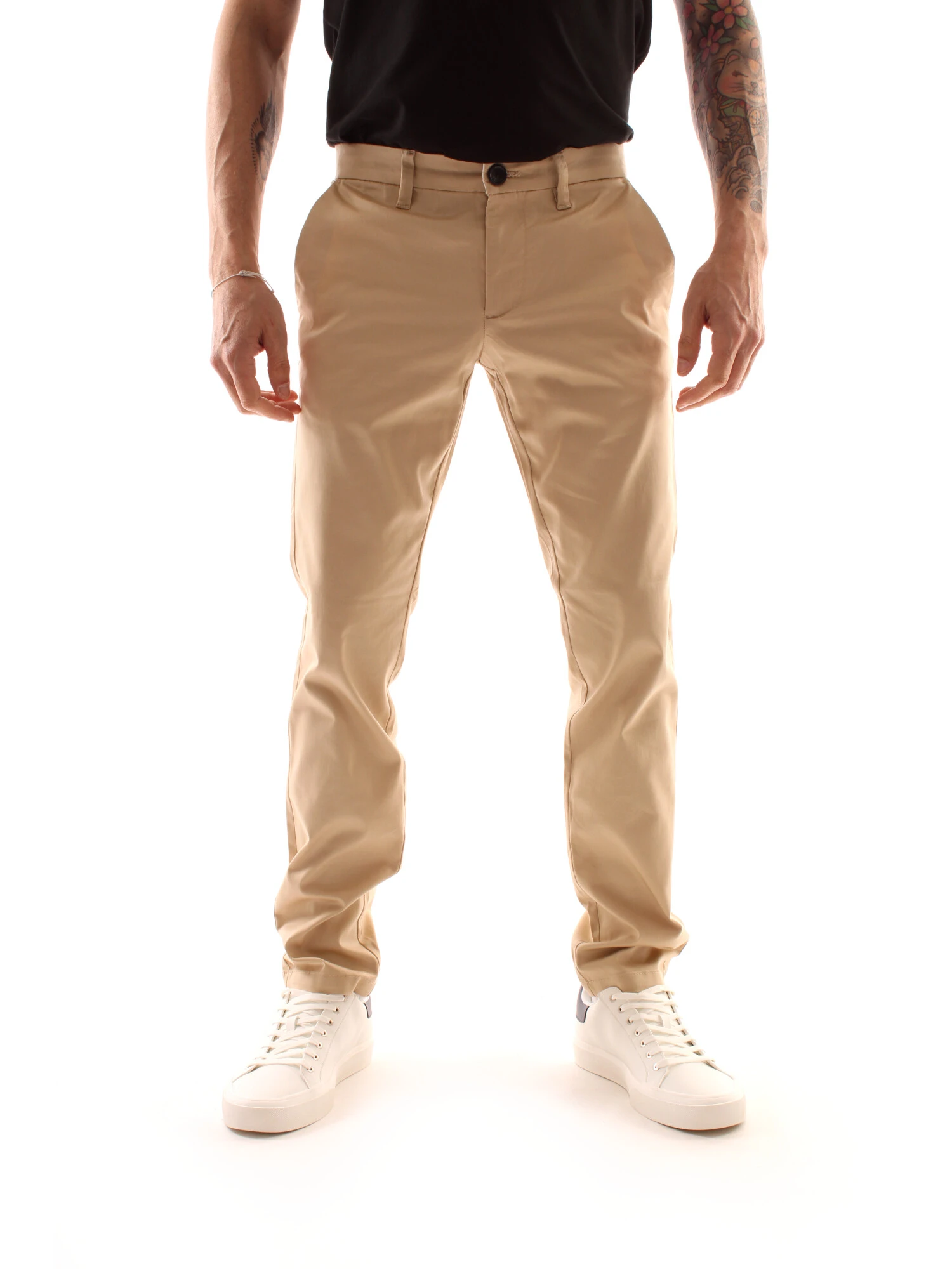 PANTALONI CHINO LINEA DRITTA MISTO COTONE UOMO BEIGE