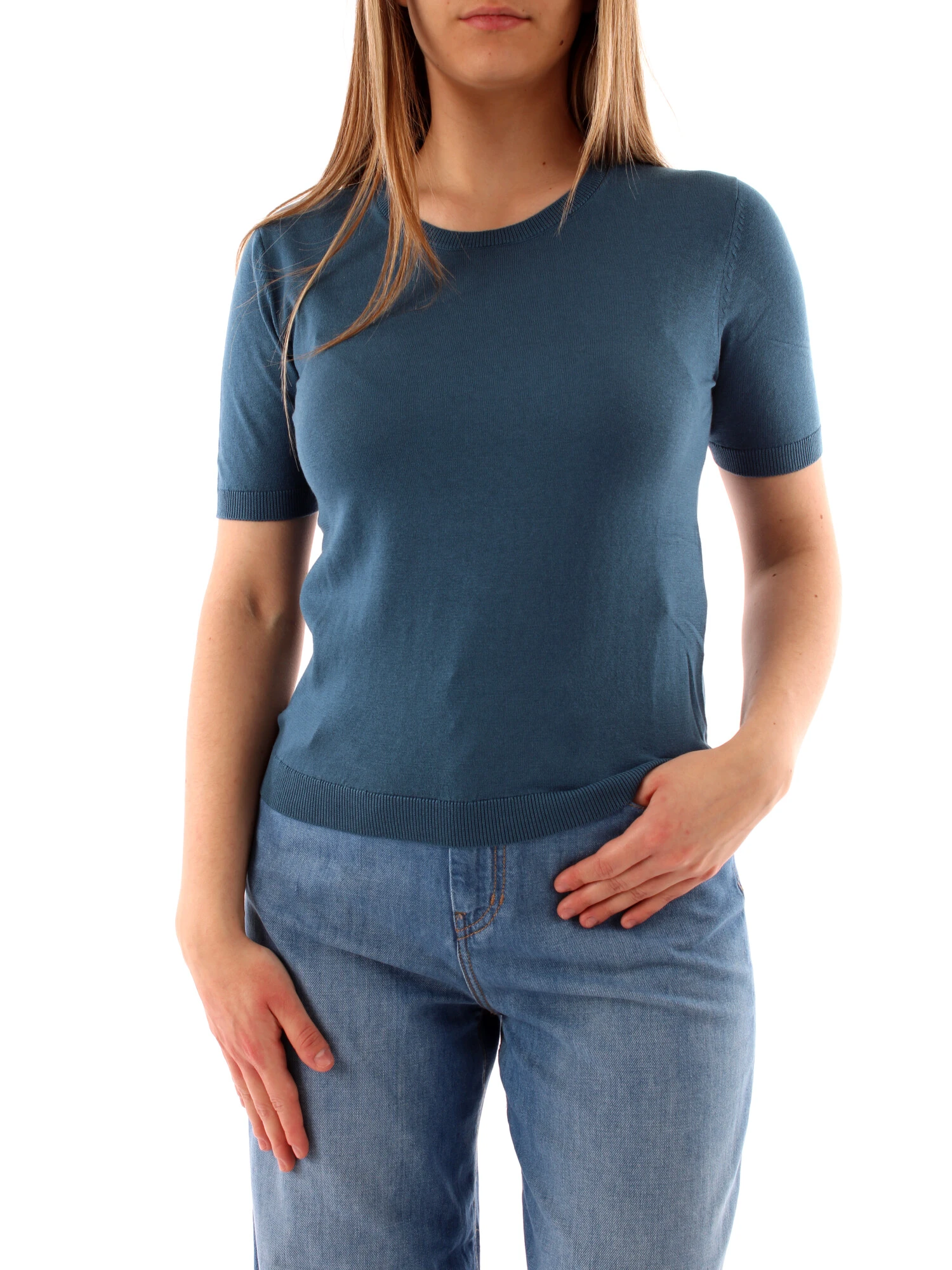 T-SHIRT MANICA CORTA IN MISTO SETA DONNA BLU