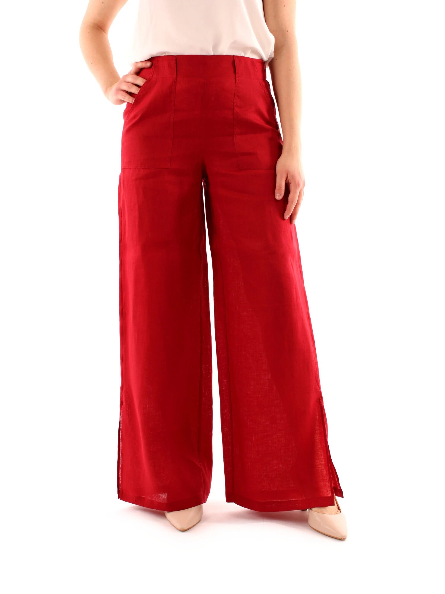 PANTALONI PALAZZO IN LINO DONNA BORDEAUX