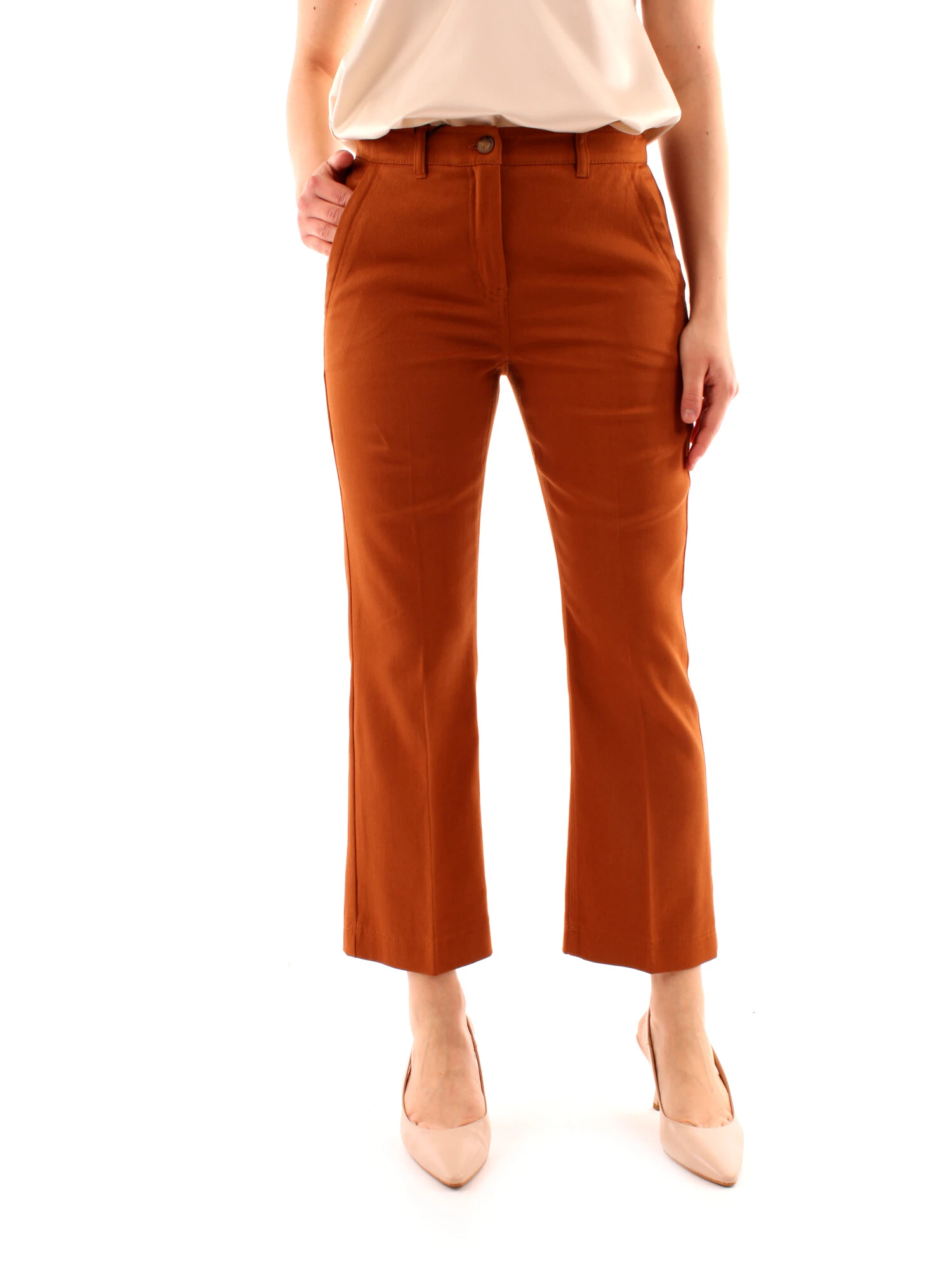 PANTALONI CROPPED A ZAMPA FLARE DONNA MARRONE