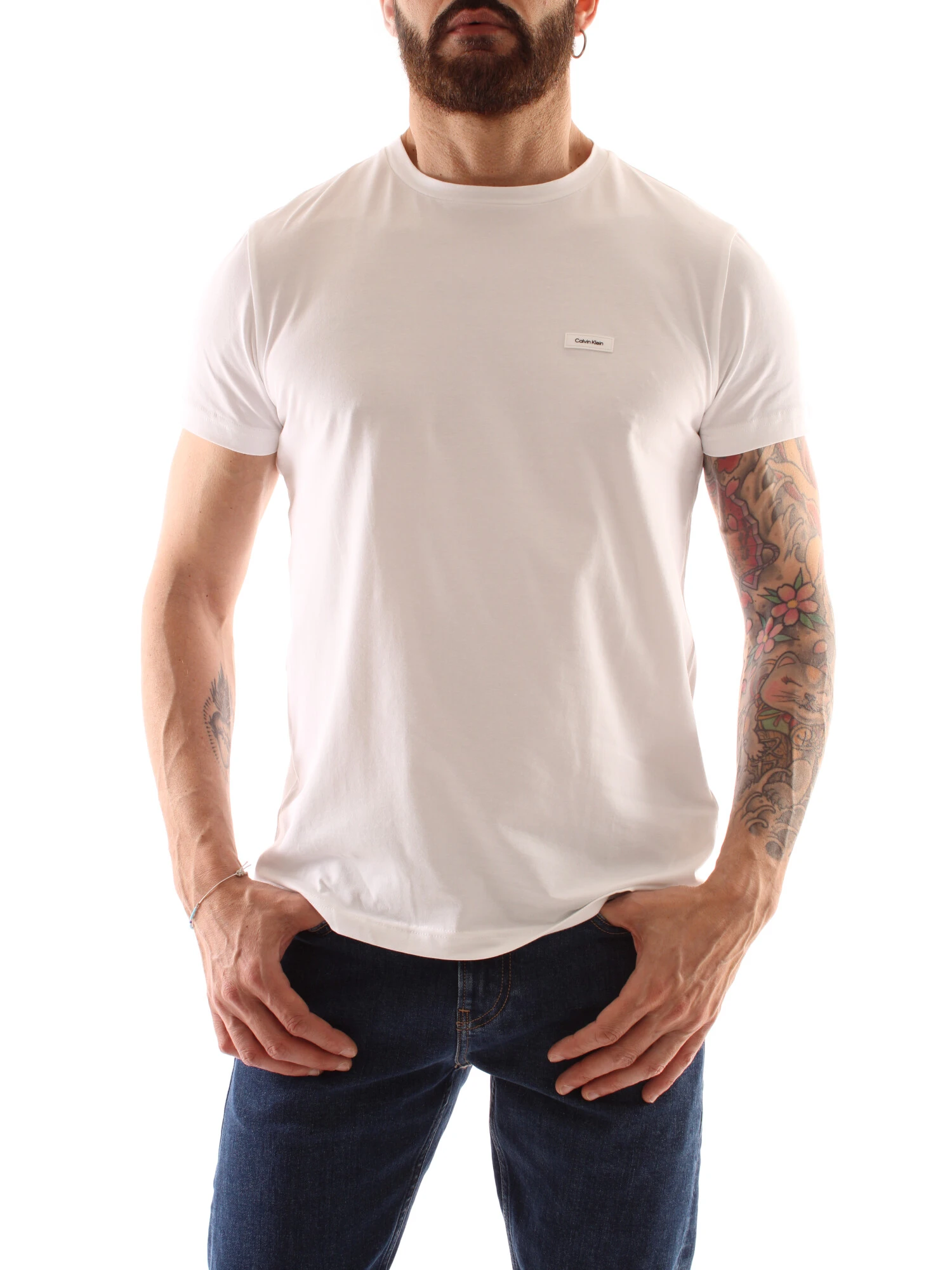 T-SHIRT MANICA CORTA CON LOGO SUL PETTO UOMO BIANCO