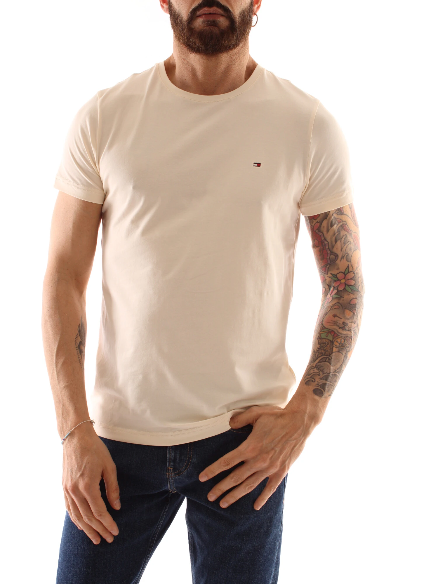 T-SHIRT MANICA CORTA CON BANDIERINA LOGO UOMO BIANCO