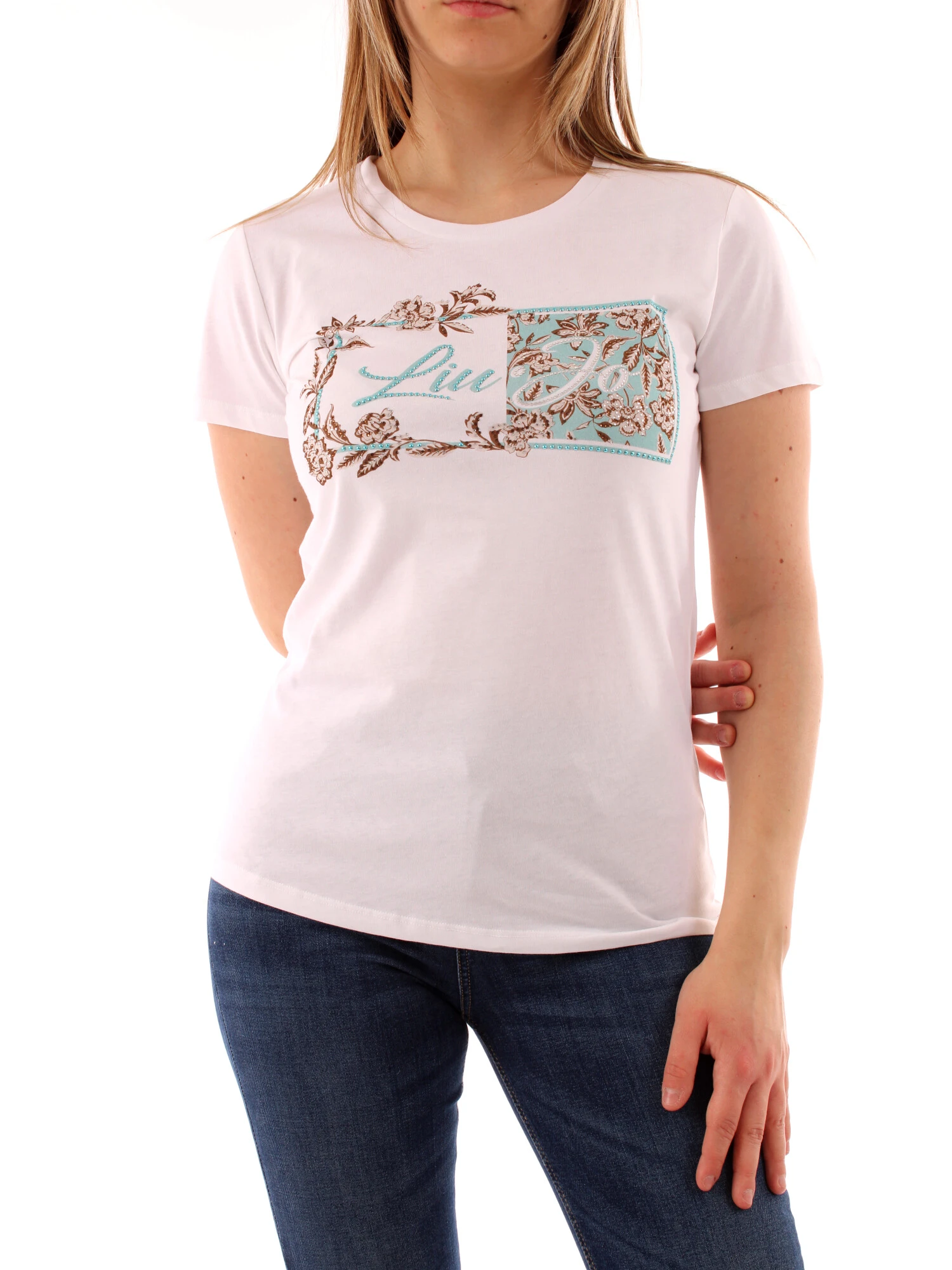 T-SHIRT MANICA CORTA CON STAMPA LOGO FLOREALE DONNA BIANCO