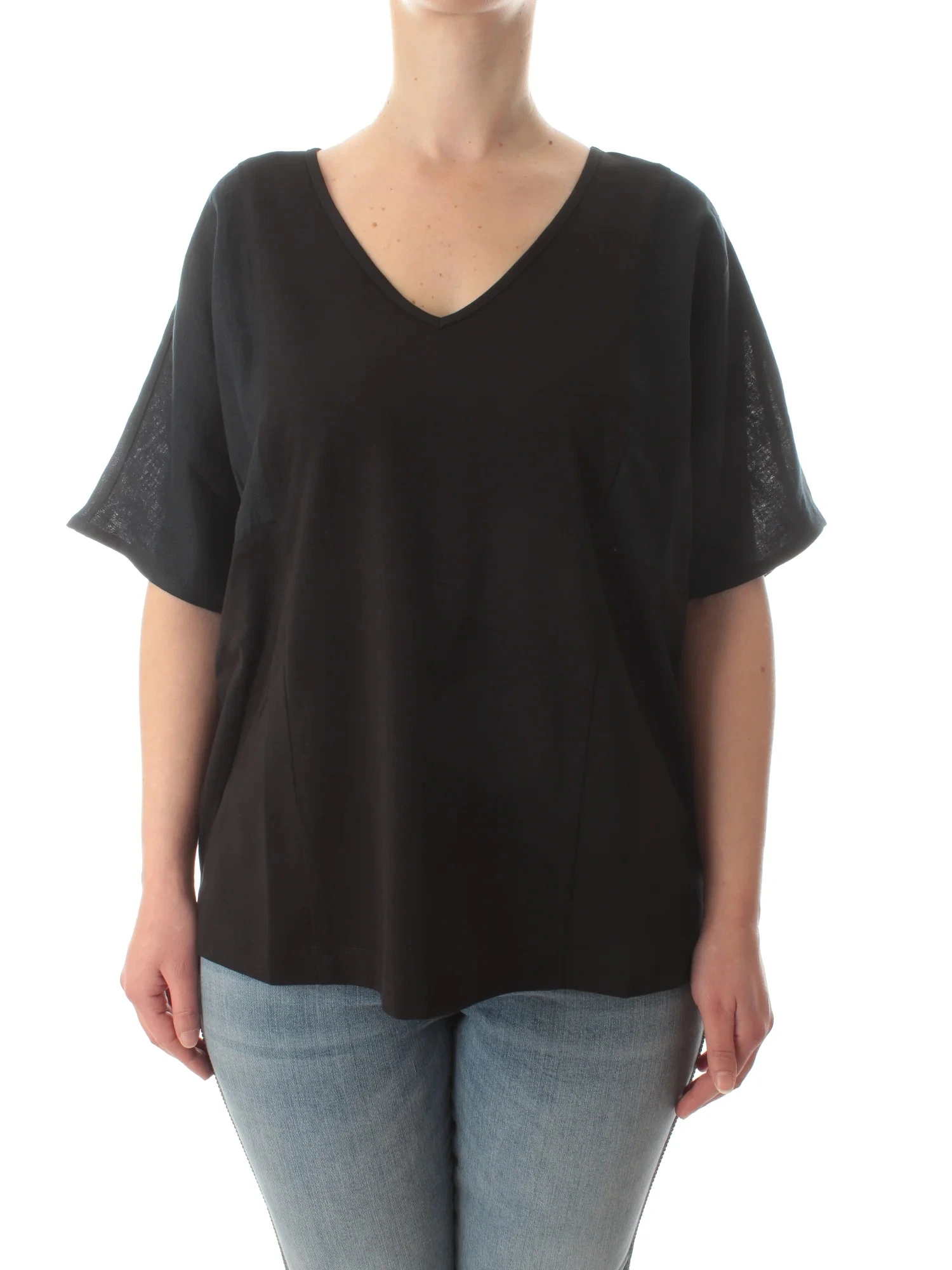 T-SHIRT MANICA CORTA E SCOLLO A V DONNA NERO