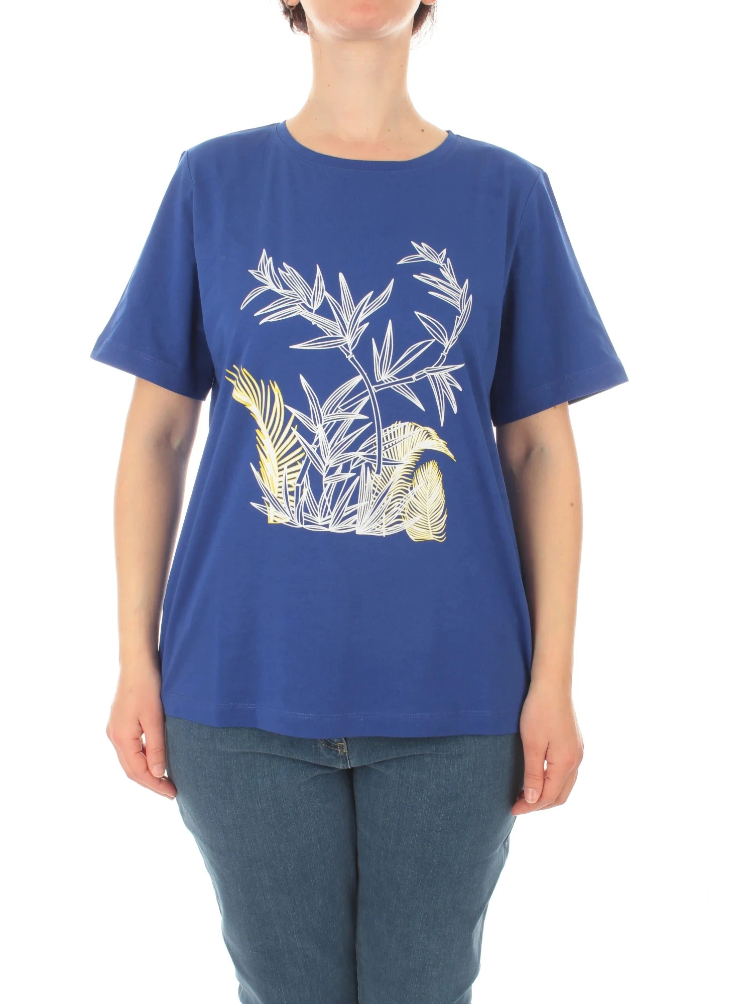 T-SHIRT MANICA CORTA IN PURO COTONE CON STAMPA DONNA BLU