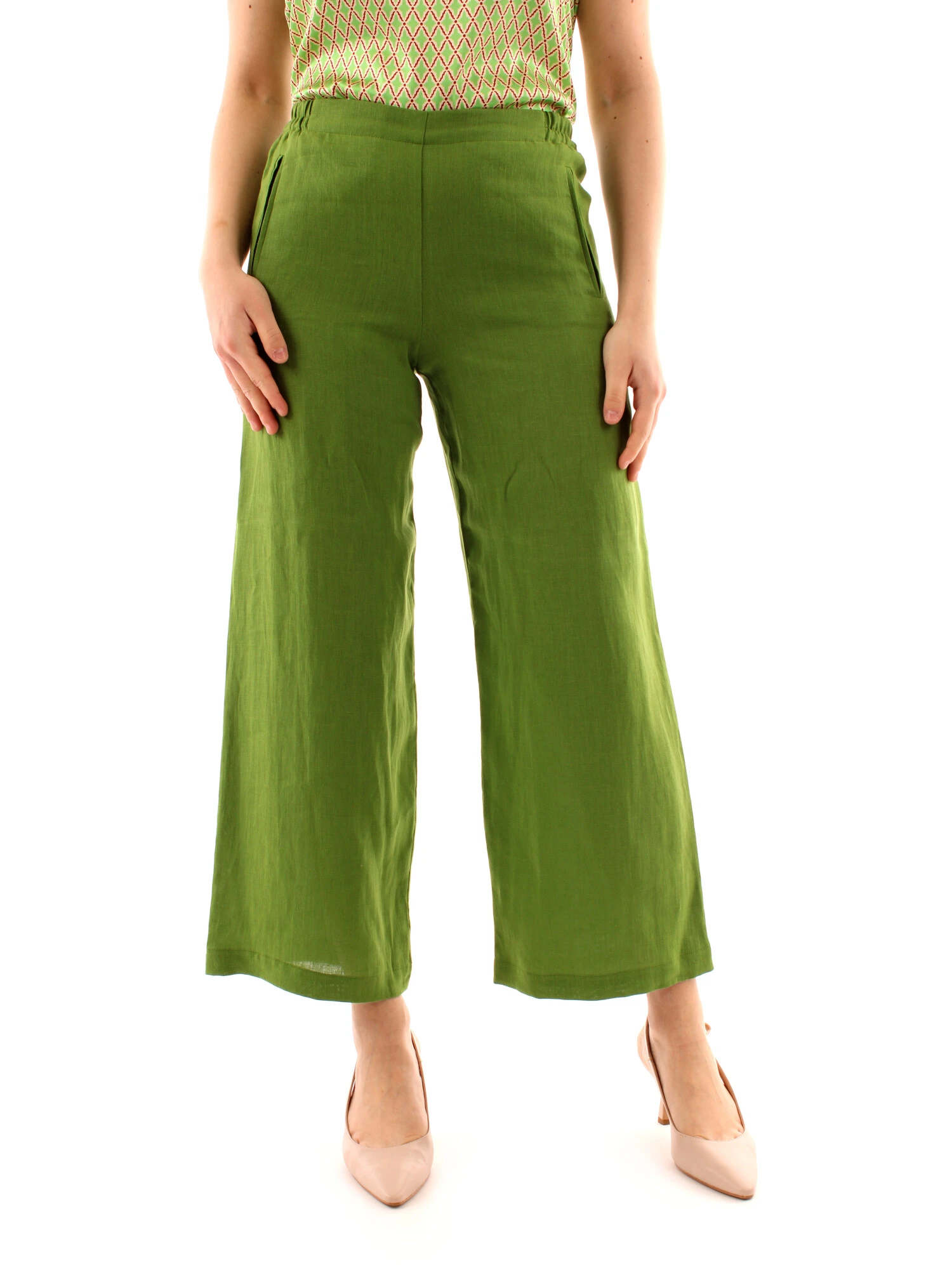 PANTALONI PALAZZO IN LINO DONNA VERDE