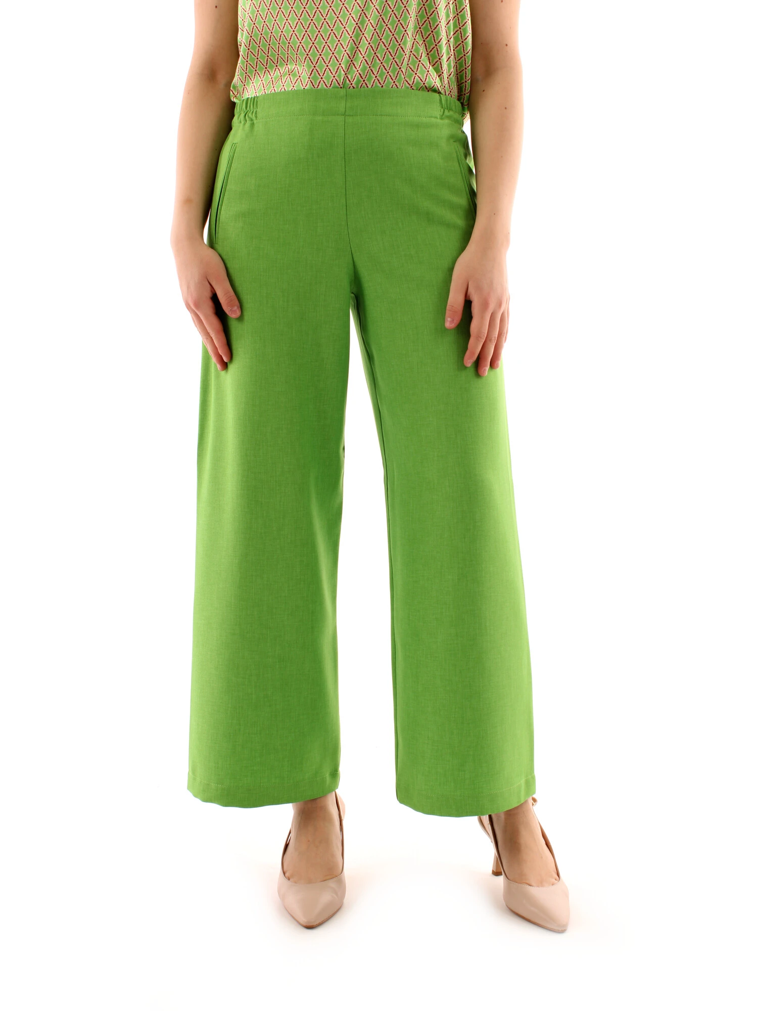 PANTALONI PALAZZO IN PURO LINO DONNA VERDE