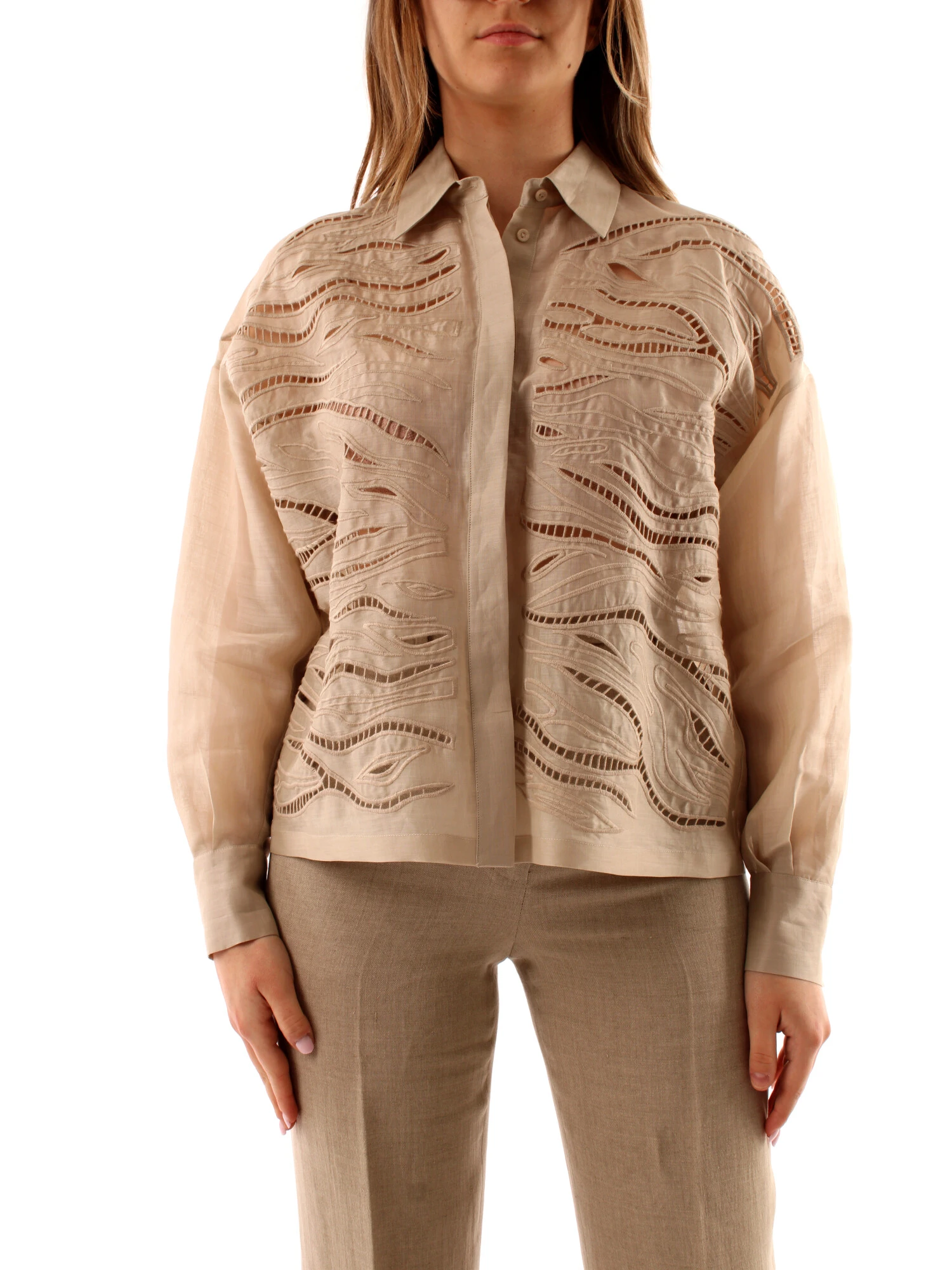 CAMICIA MANICA LUNGA TRAFORATA DONNA BEIGE