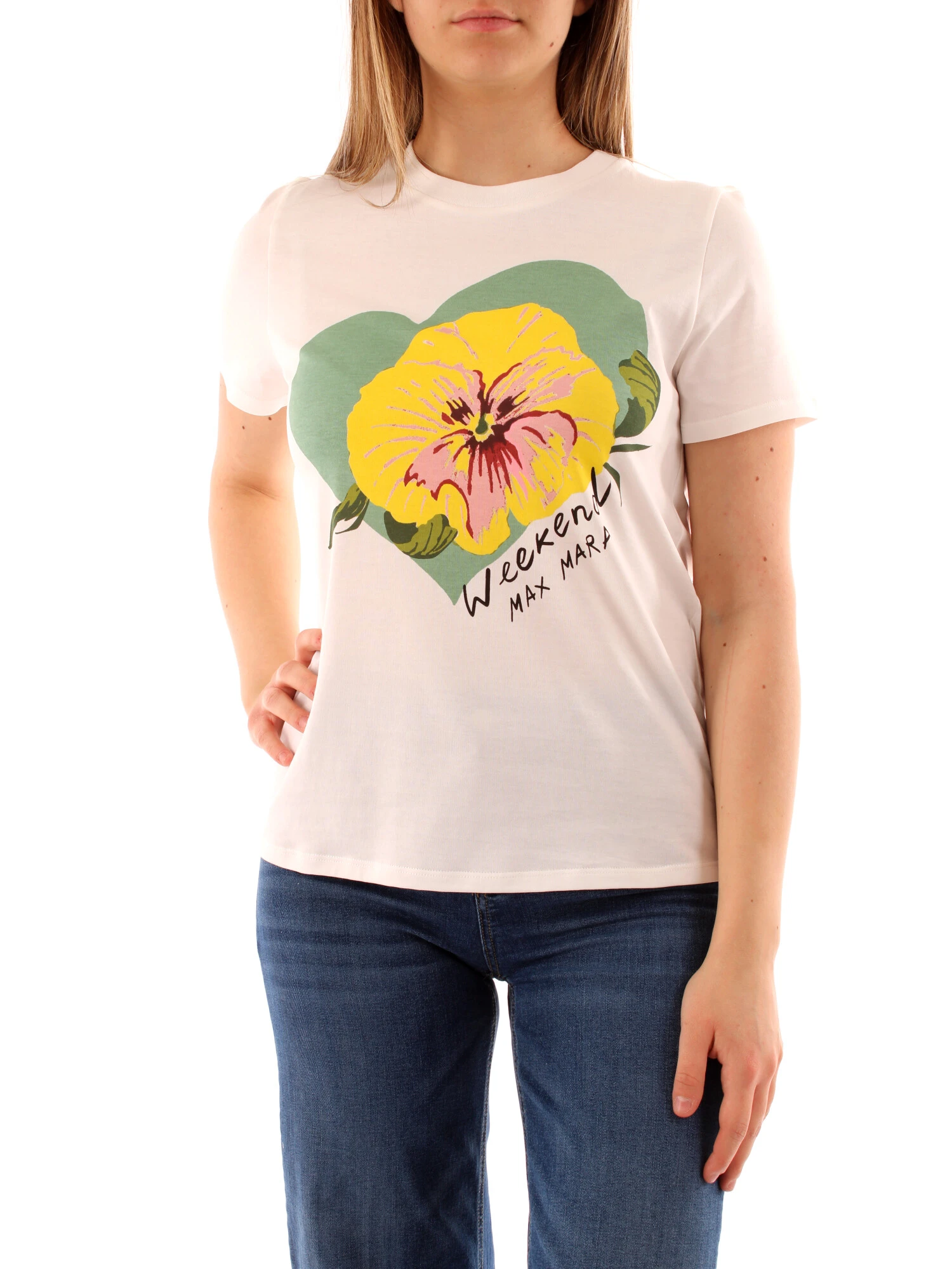 T-SHIRT MANICA CORTA IN COTONE CON STAMPA FLOREALE DONNA BIANCO