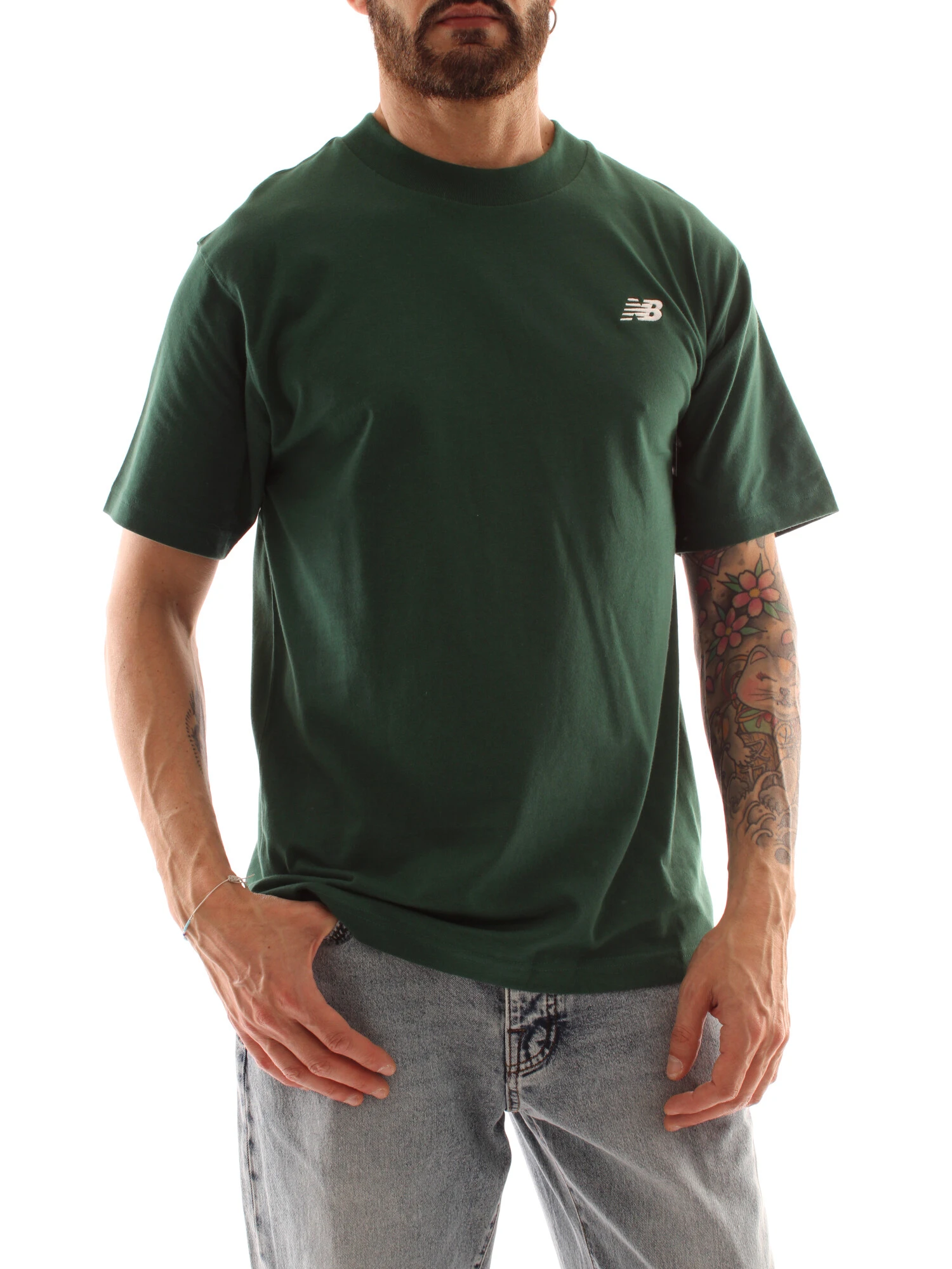 T-SHIRT MANICA CORTA IN PURO COTONE LOGO A CONTRASTO UOMO VERDE