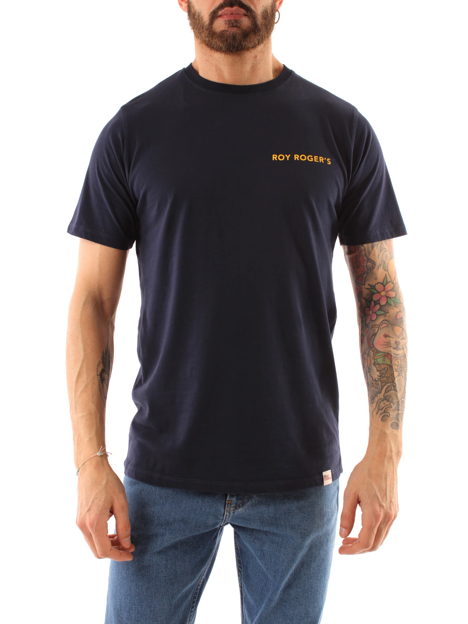 T-SHIRT MANICA CORTA CON STAMPA LOGO A CONTRASTO UOMO BLU