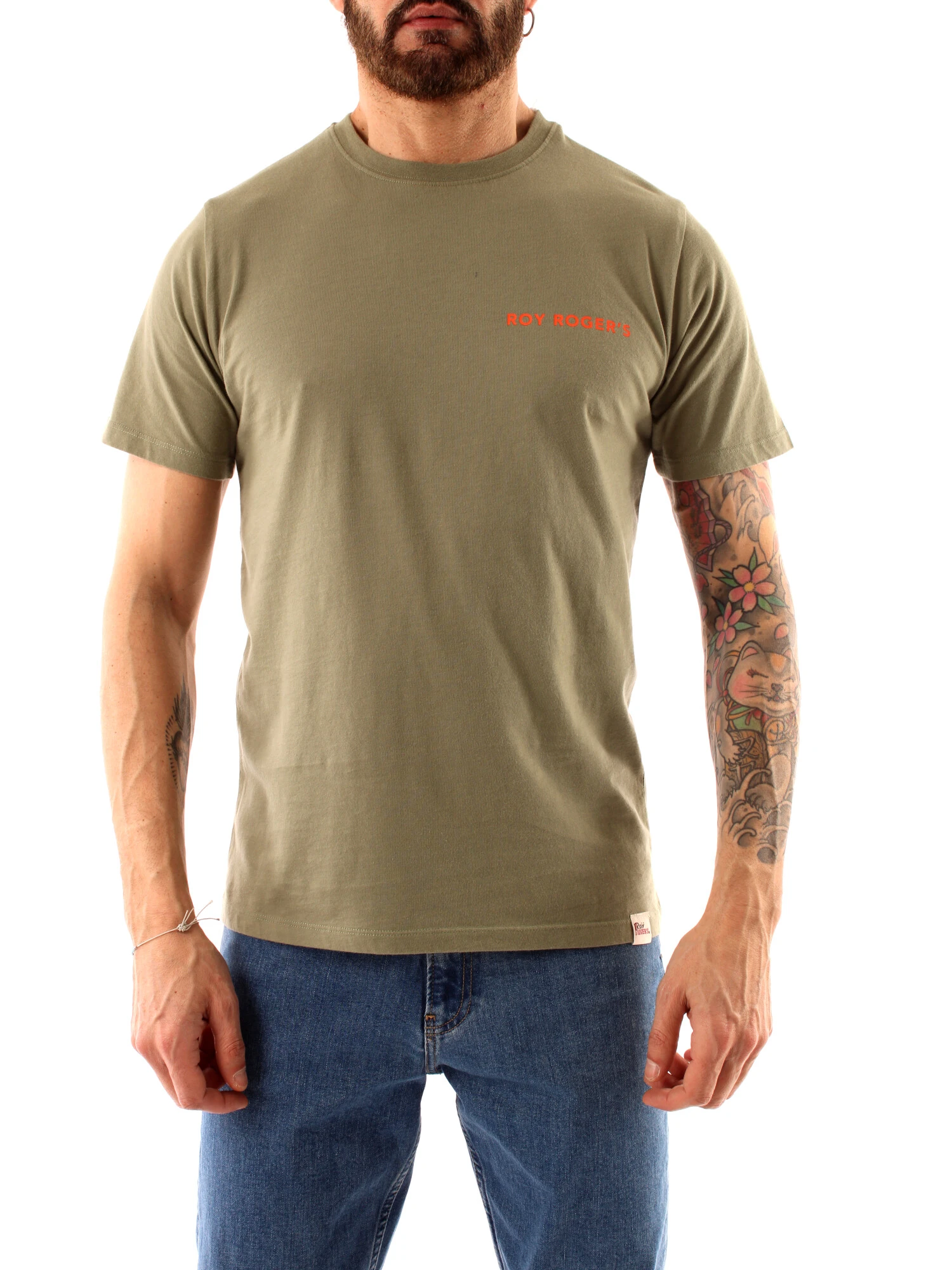 T-SHIRT MANICA CORTA CON LOGO STAMPATO A CONTRASTO UOMO VERDE