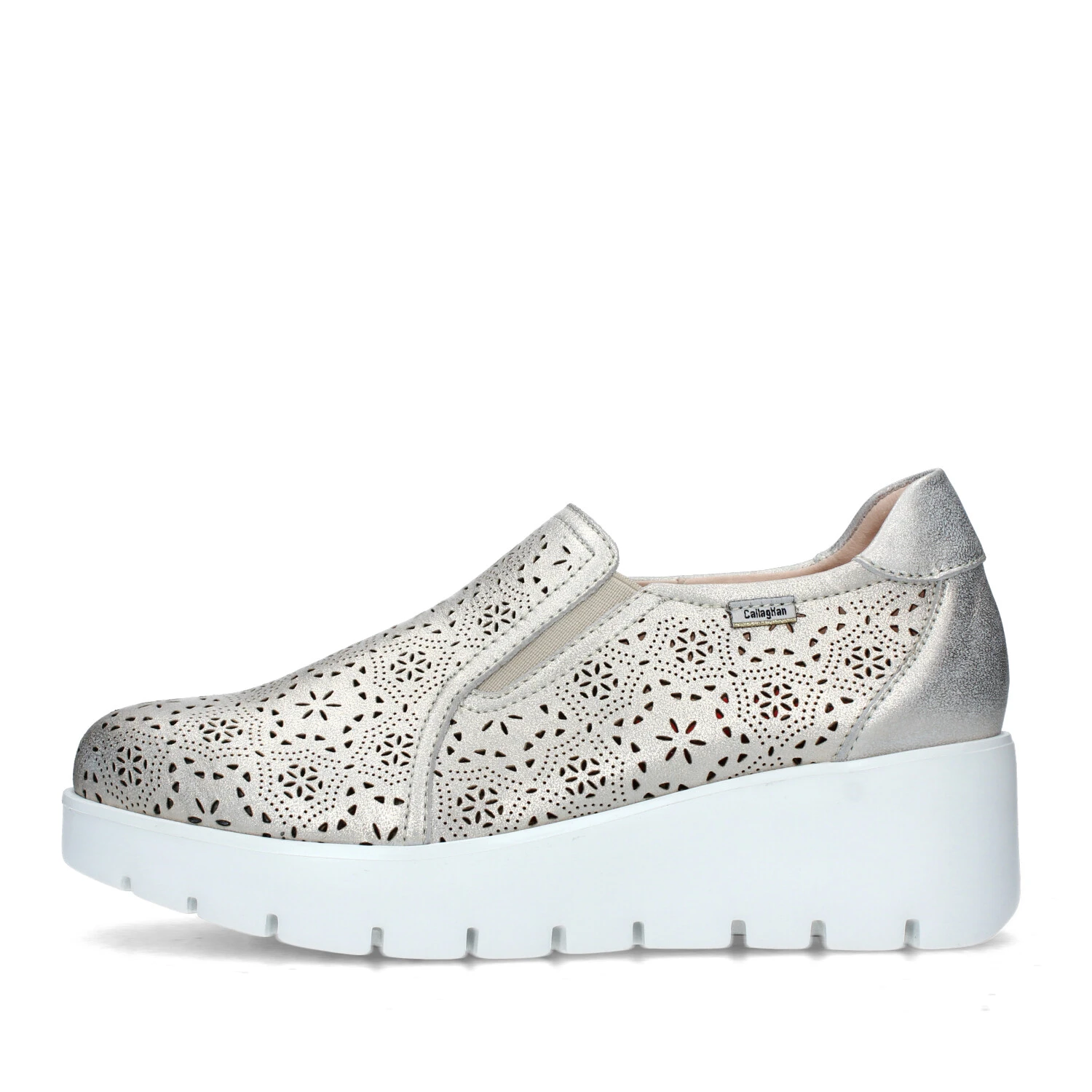 SNEAKERS SLIP ON CON ZEPPA TRAMA TRAFORATA DONNA PLATINO