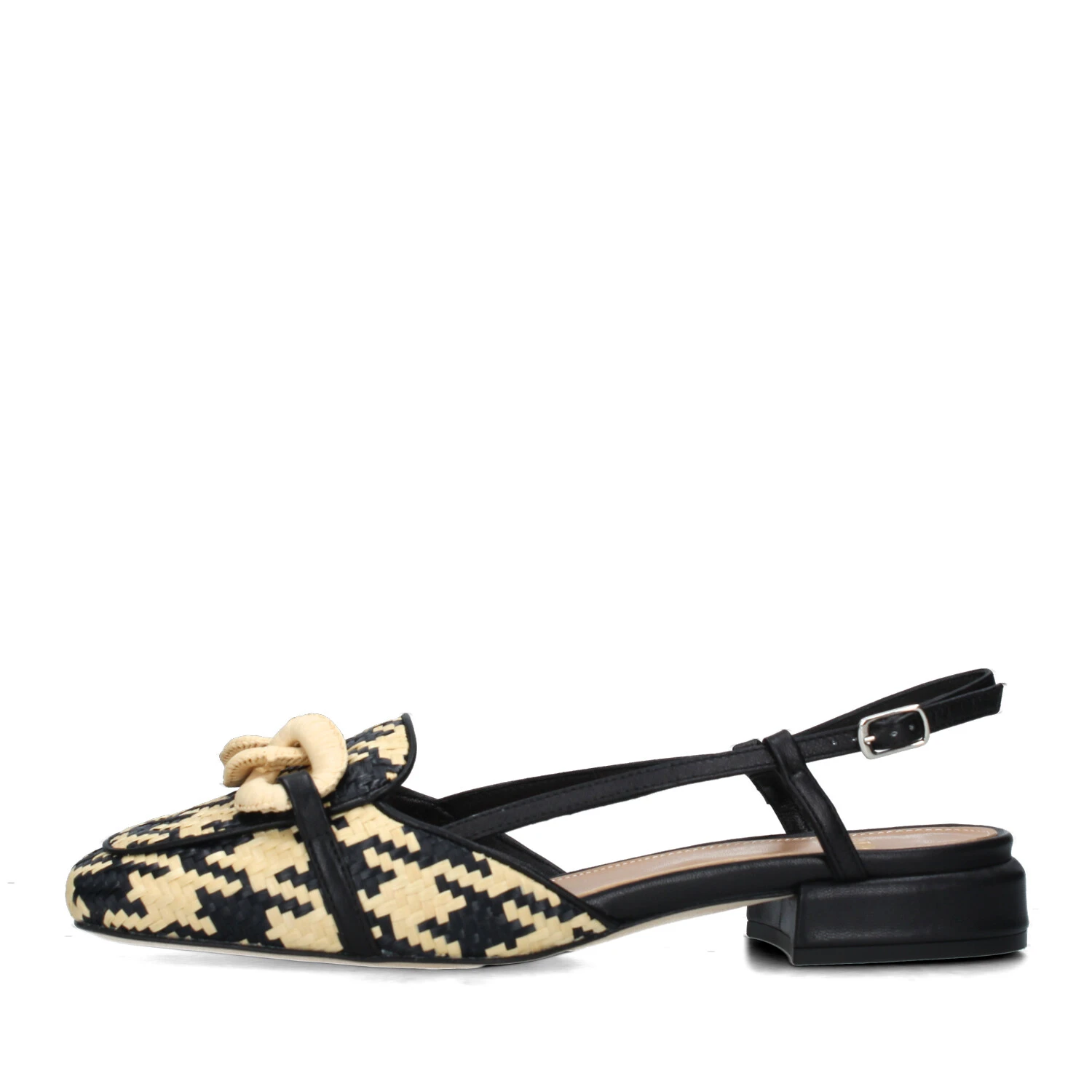 SLINGBACK CON CATENA RIVESTITA IN TESSUTO DONNA NERO ECRU