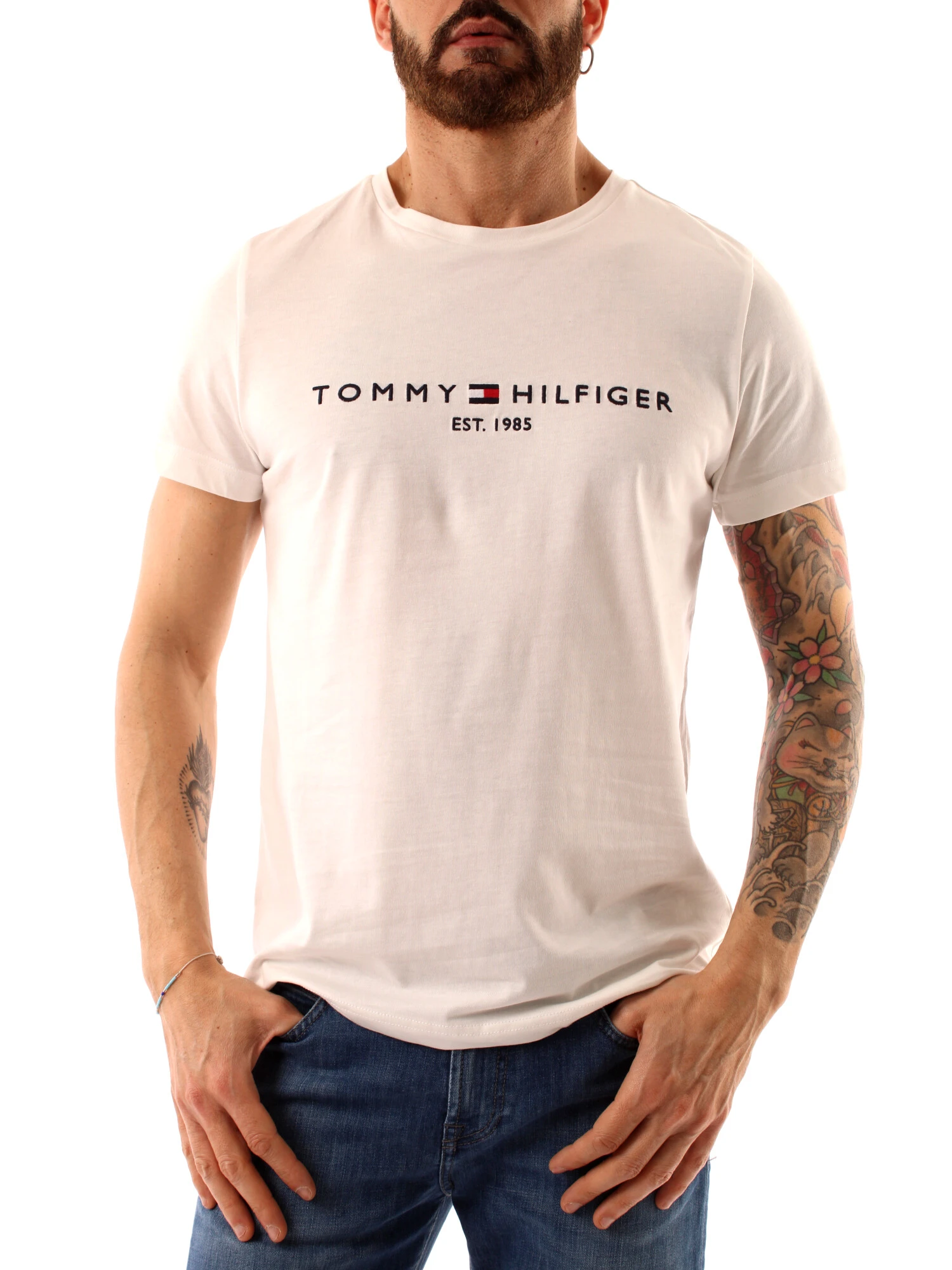 T-SHIRT MANICA CORTA CON STAMPA LOGATA UOMO BIANCO