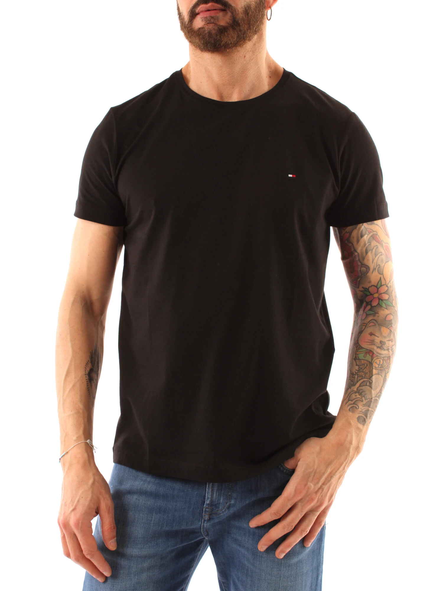 T-SHIRT MANICA CORTA CON LOGO BANDIERA UOMO NERO