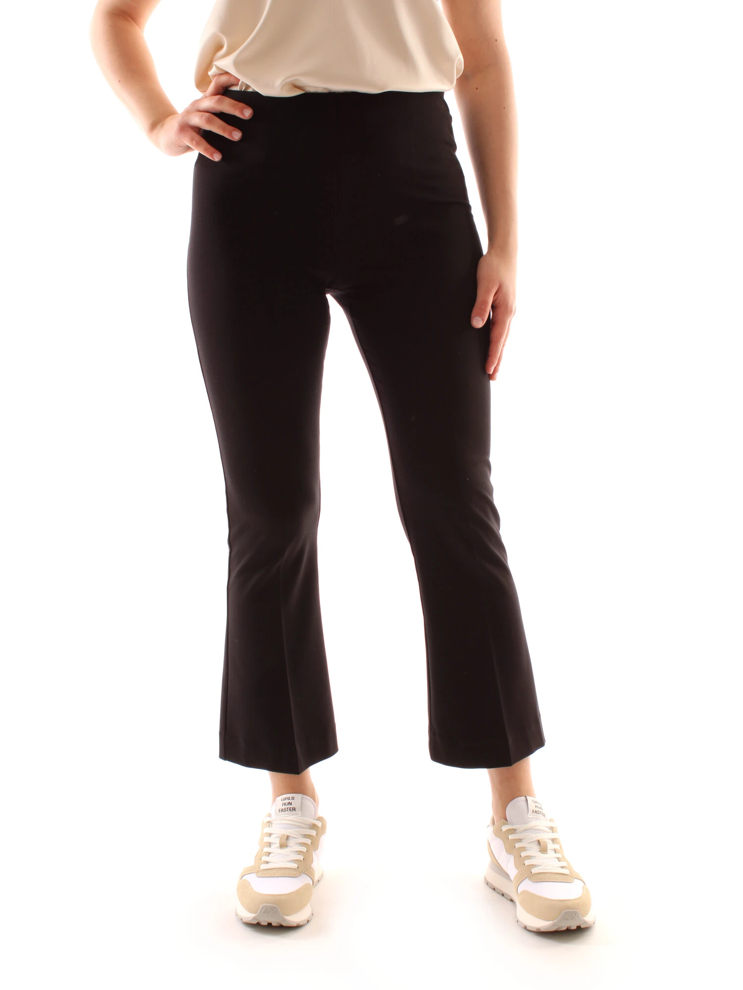 PANTALONI CROPPED A TROMBETTA IN PUNTO MILANO DONNA NERO