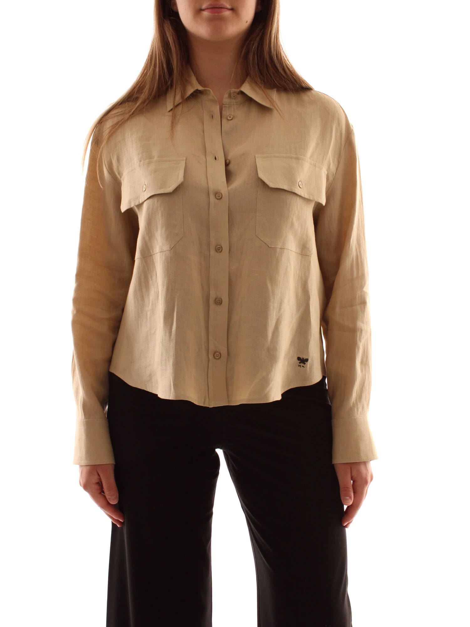 CAMICIA IN POPELINE DI LINO DONNA BEIGE